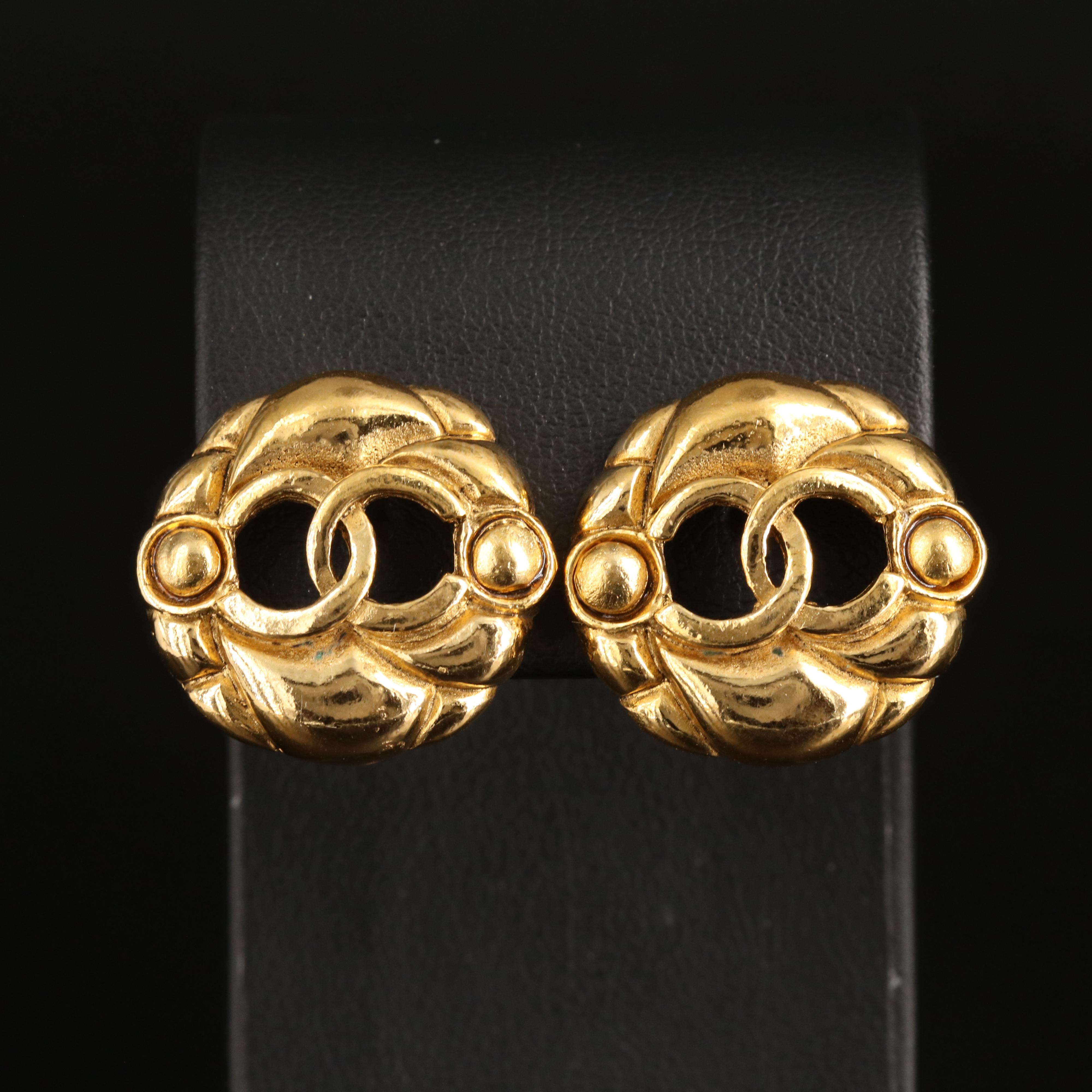 Chanel Logo Button Earrings