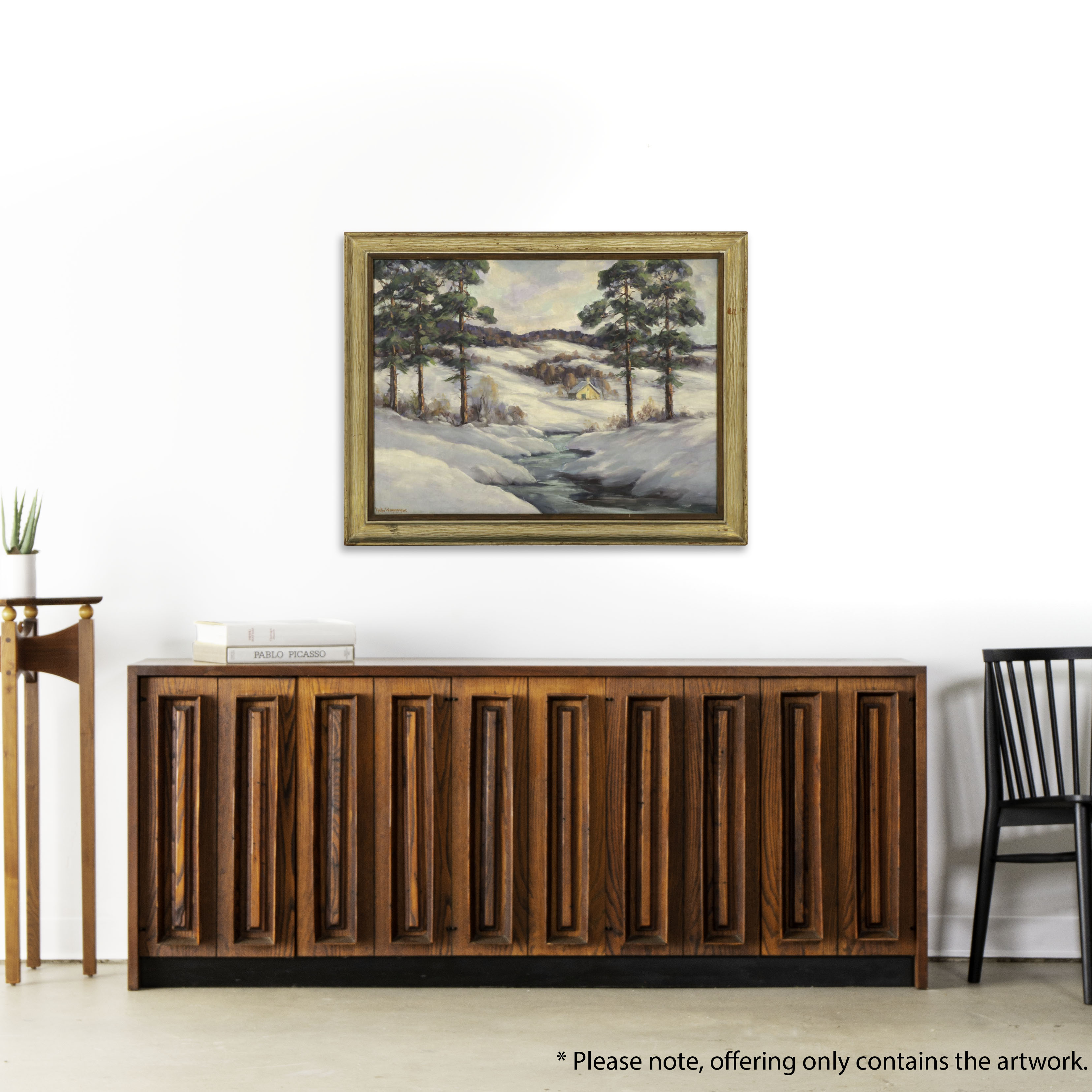 Helio Wernegreen Oil Painting of Snowbound Cottage and Creek, Circa 1965