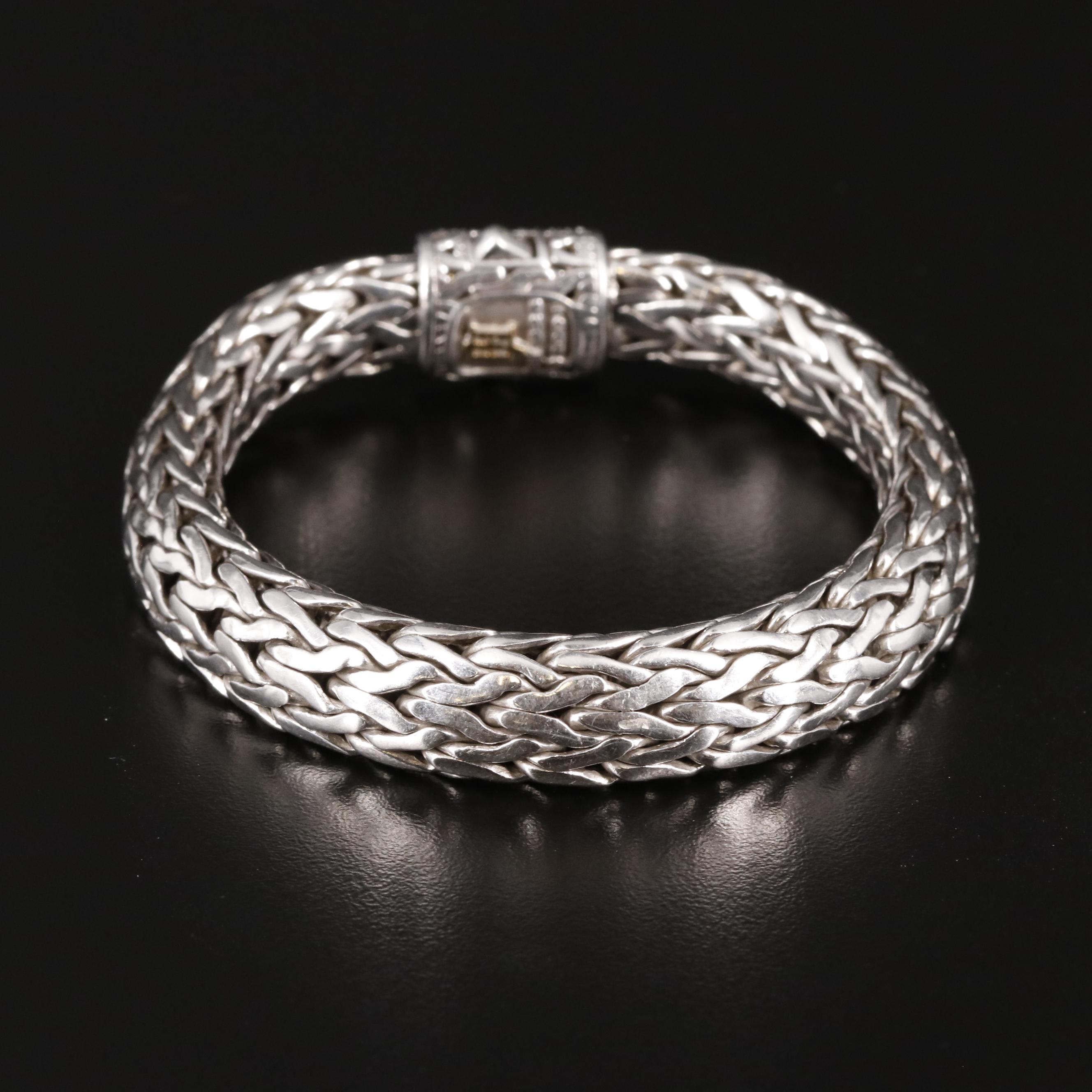 John Hardy Classic Sterling Silver Diamond Chain Bracelet with 18K Accents