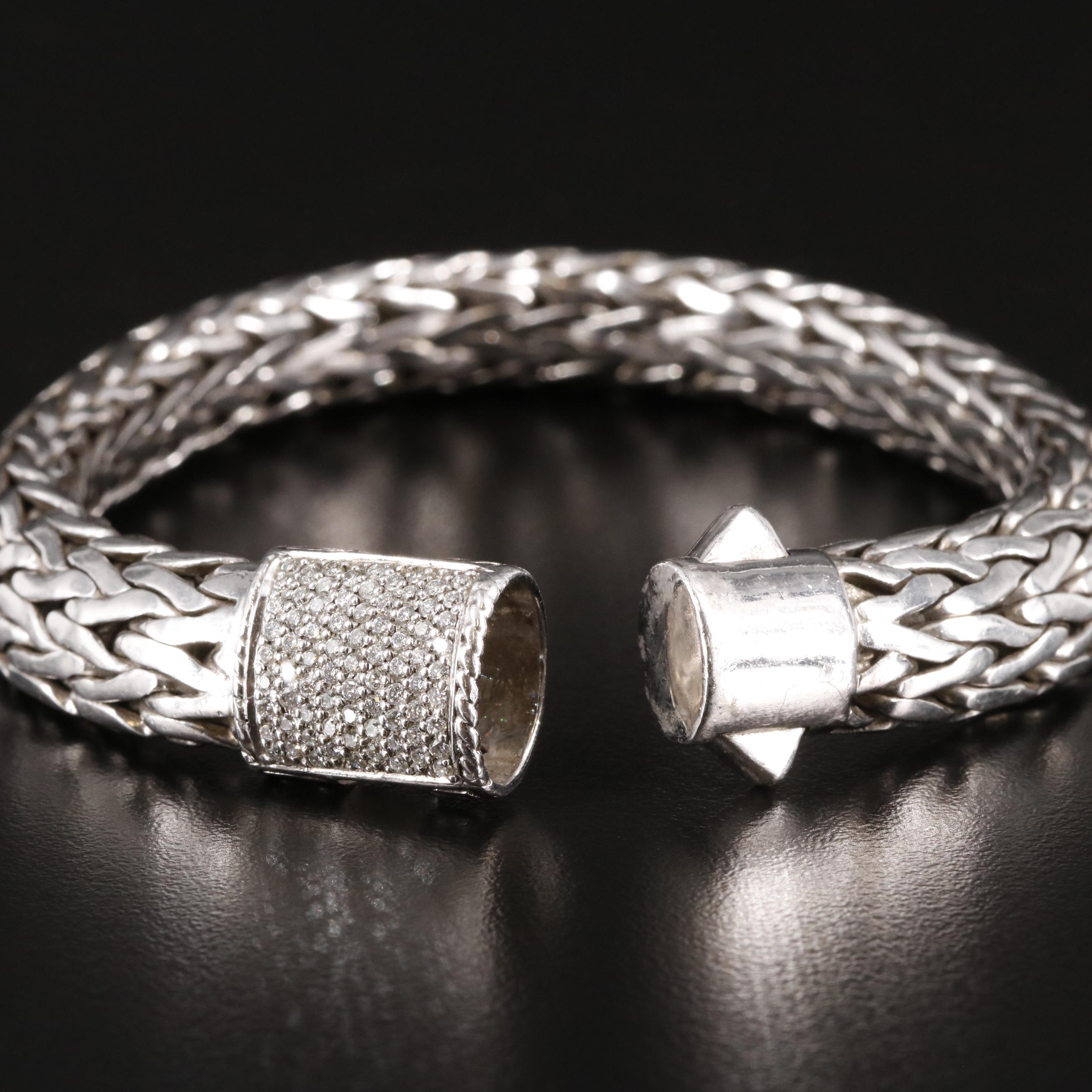 John Hardy Classic Sterling Silver Diamond Chain Bracelet with 18K Accents
