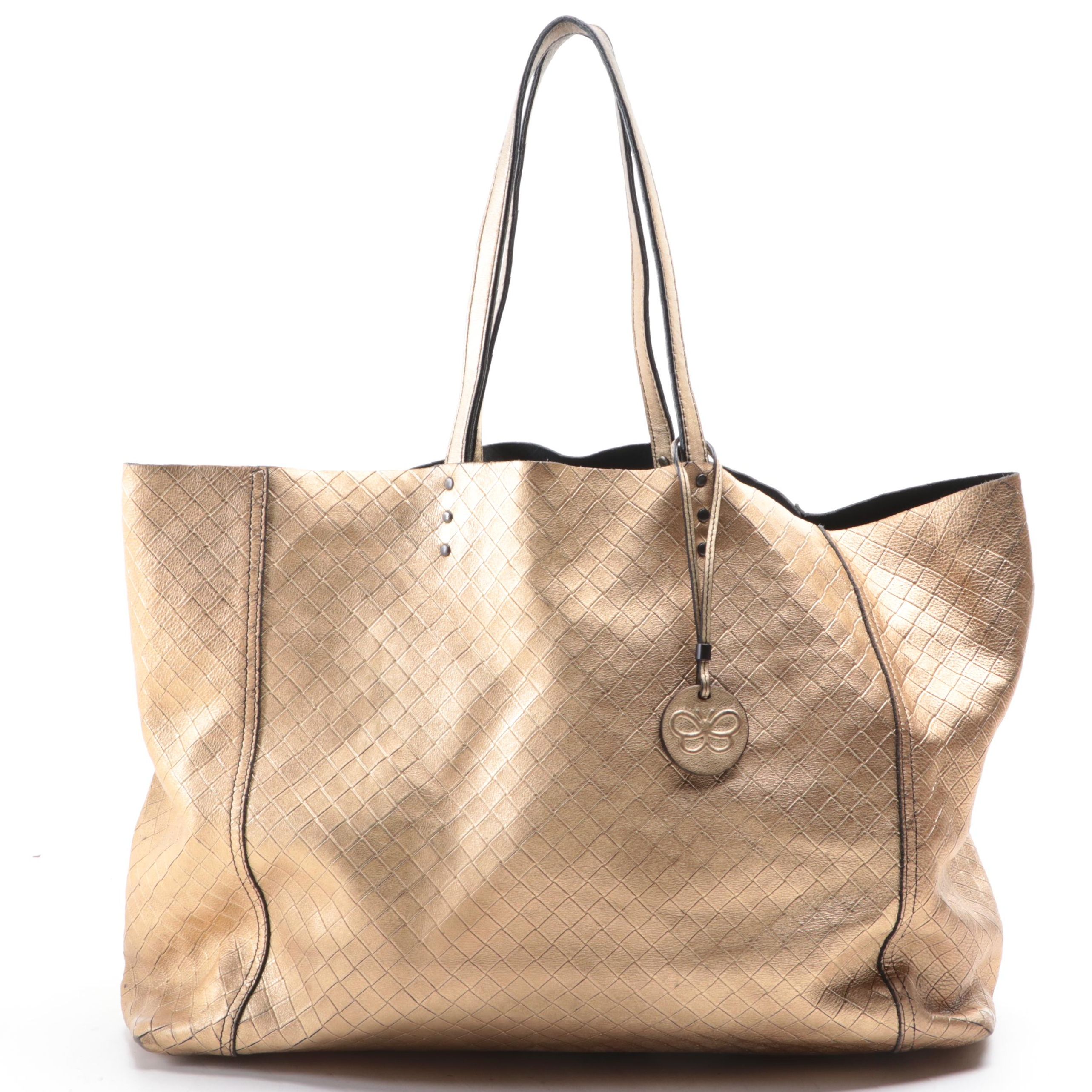Bottega Veneta Large Tote in Metallic Intreccio Mirage Leather