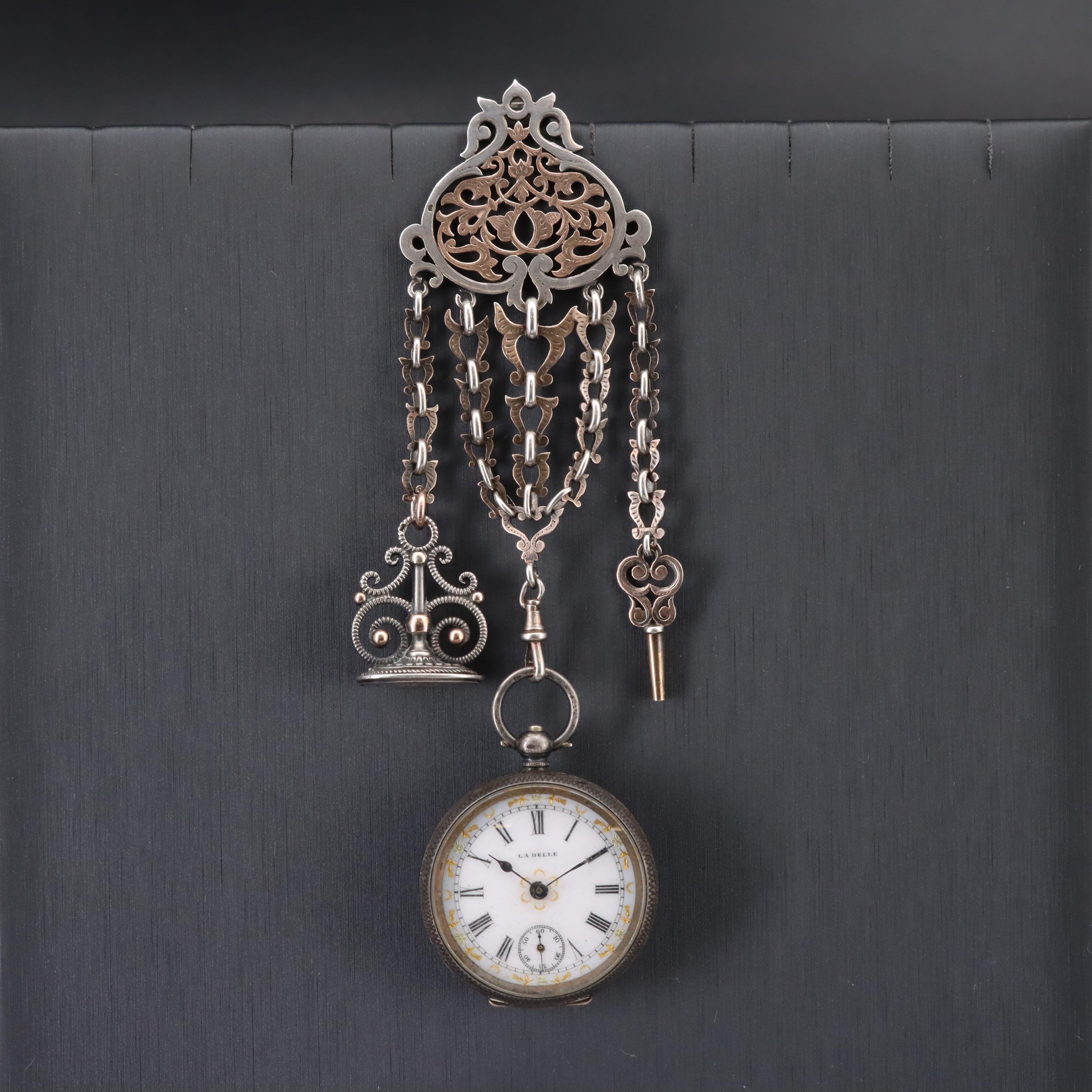 Vintage Chatelaine and 935 Silver LaBelle Pocket Watch