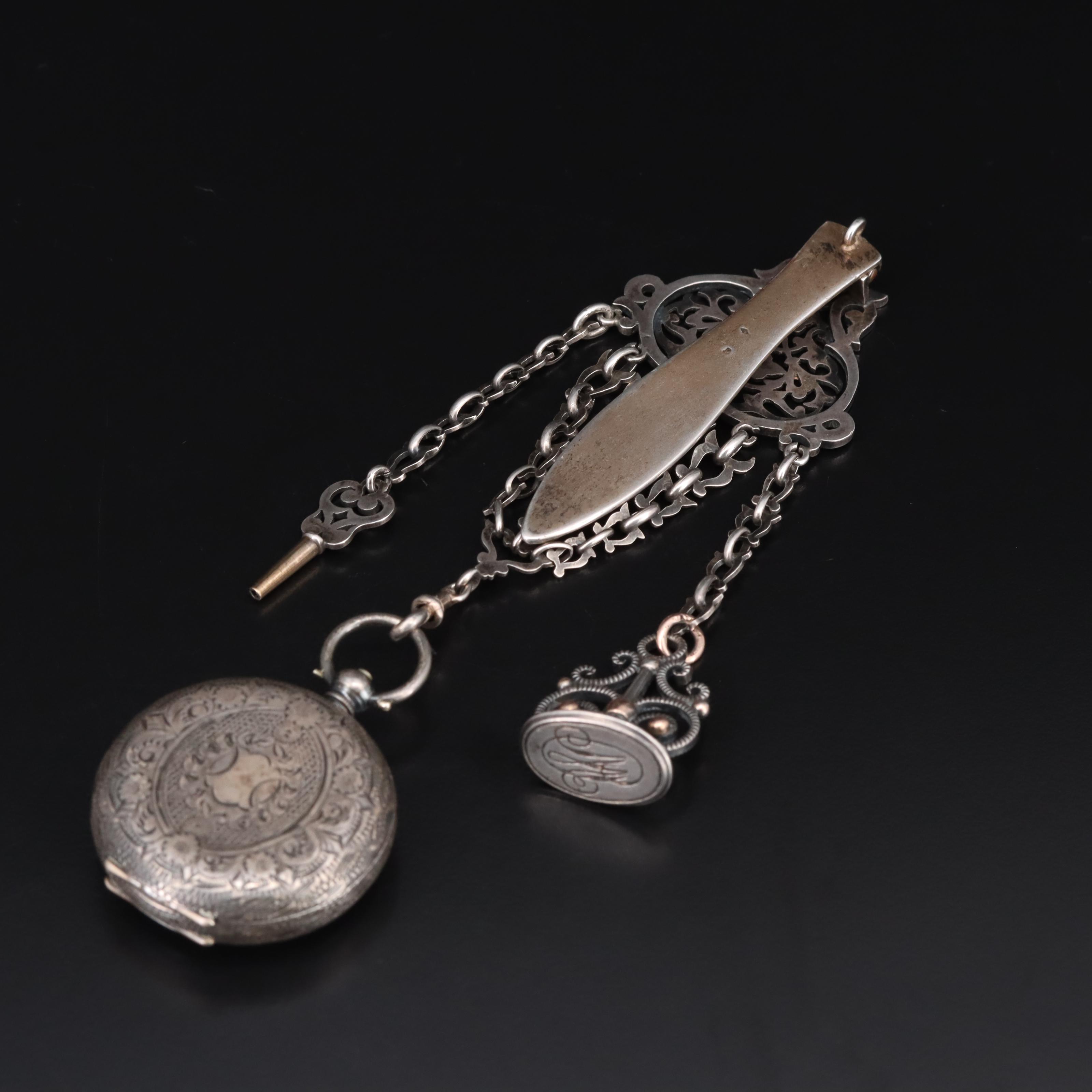 Vintage Chatelaine and 935 Silver LaBelle Pocket Watch