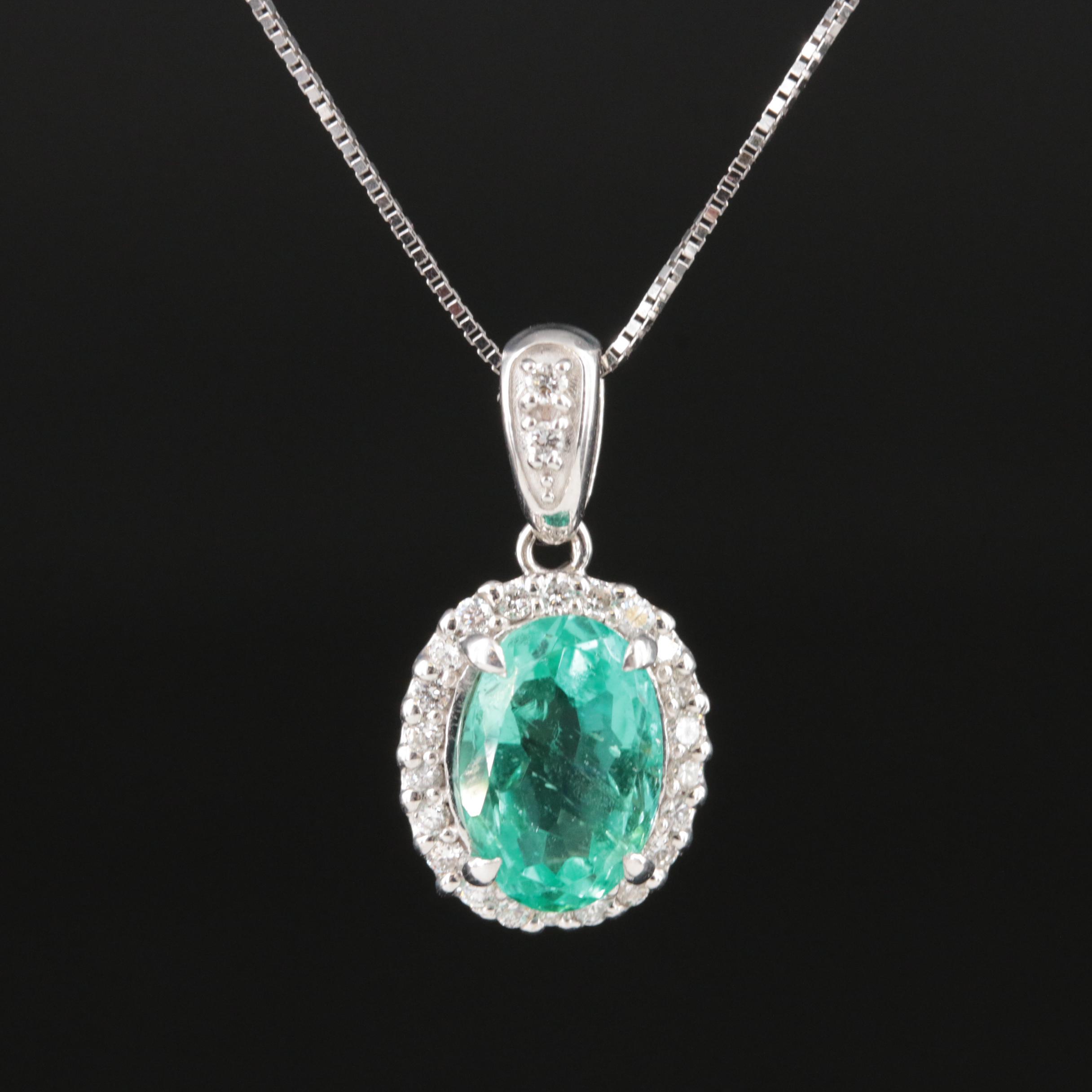 18K 1.83 CTW Emerald and Diamond Pendant Necklace with GIA Report