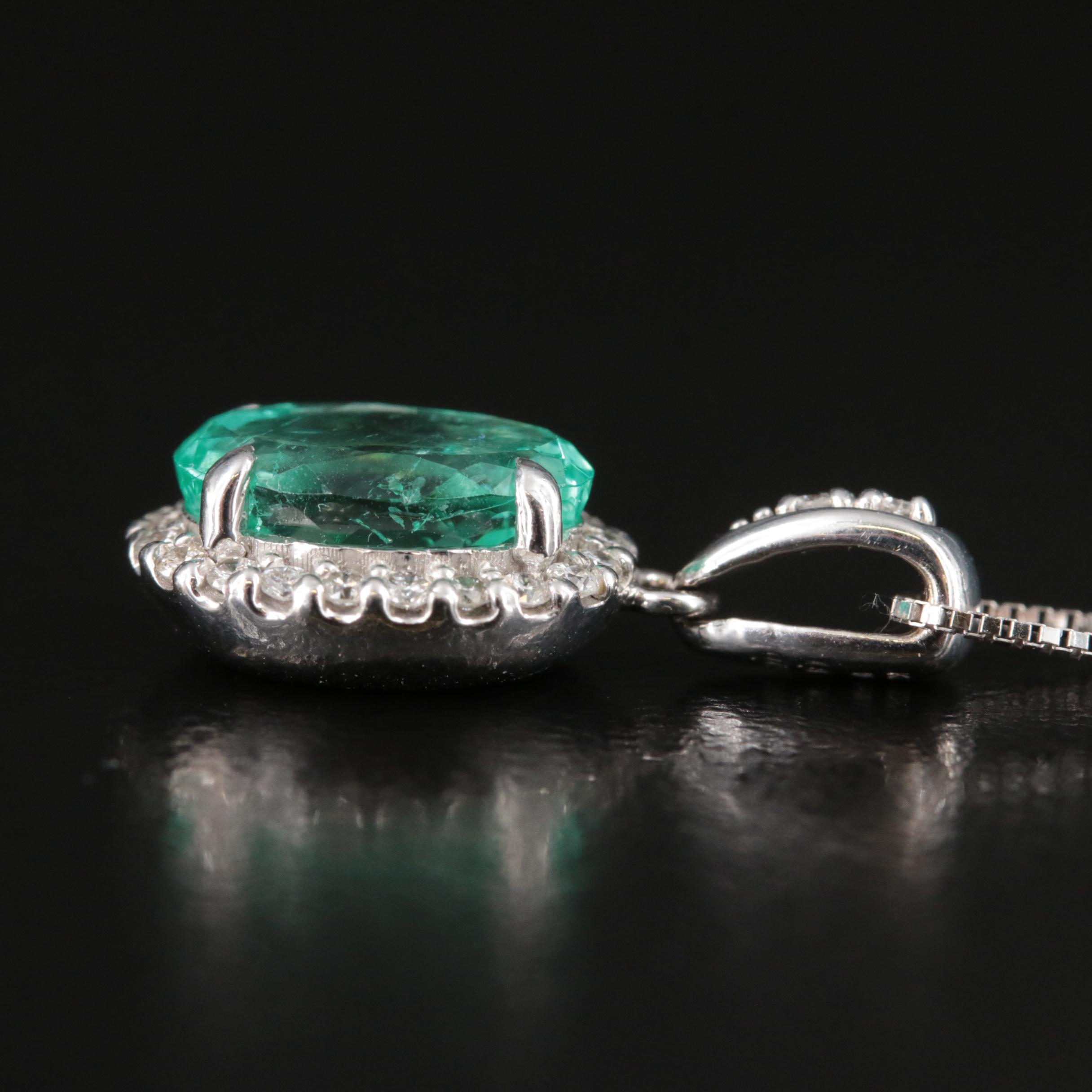 18K 1.83 CTW Emerald and Diamond Pendant Necklace with GIA Report