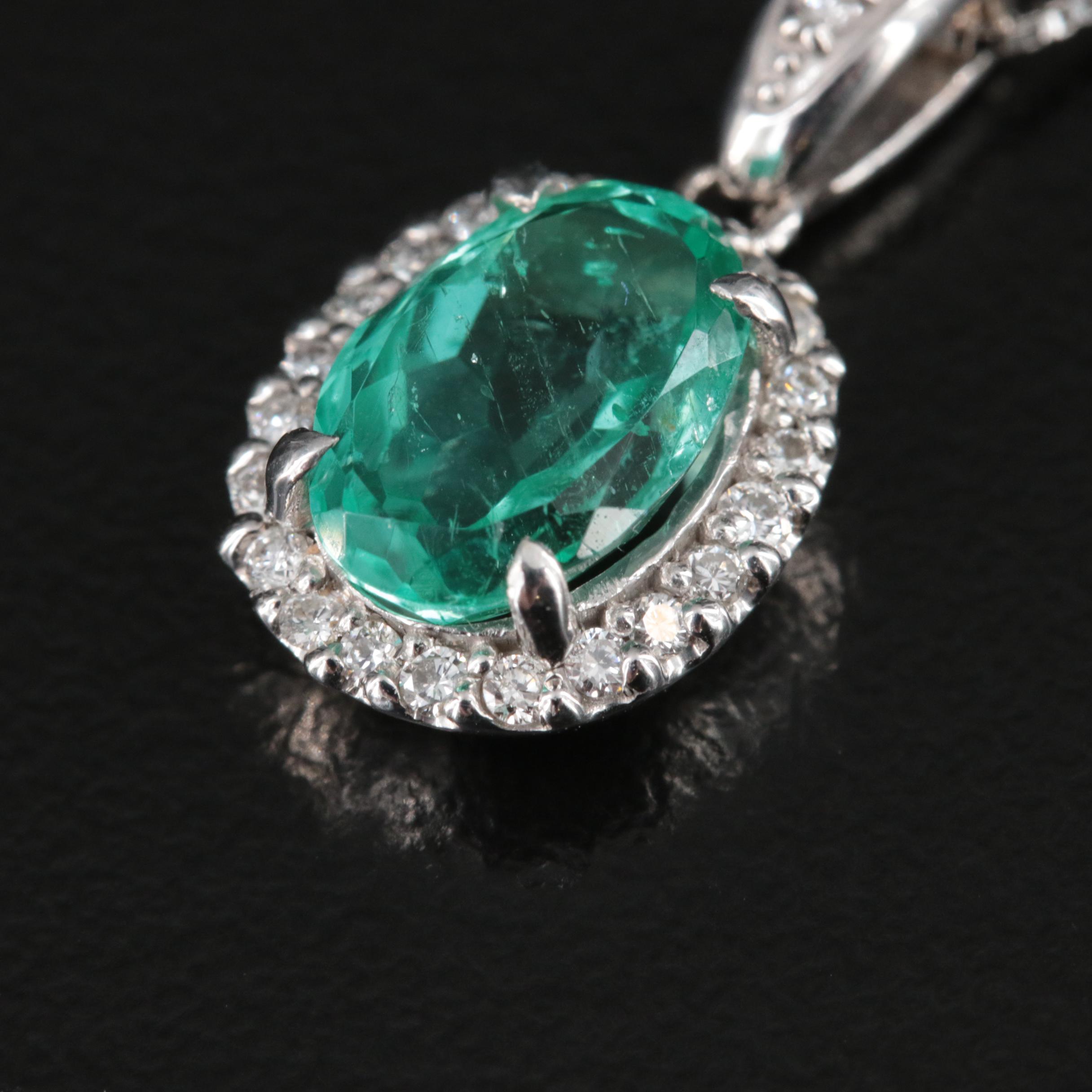 18K 1.83 CTW Emerald and Diamond Pendant Necklace with GIA Report