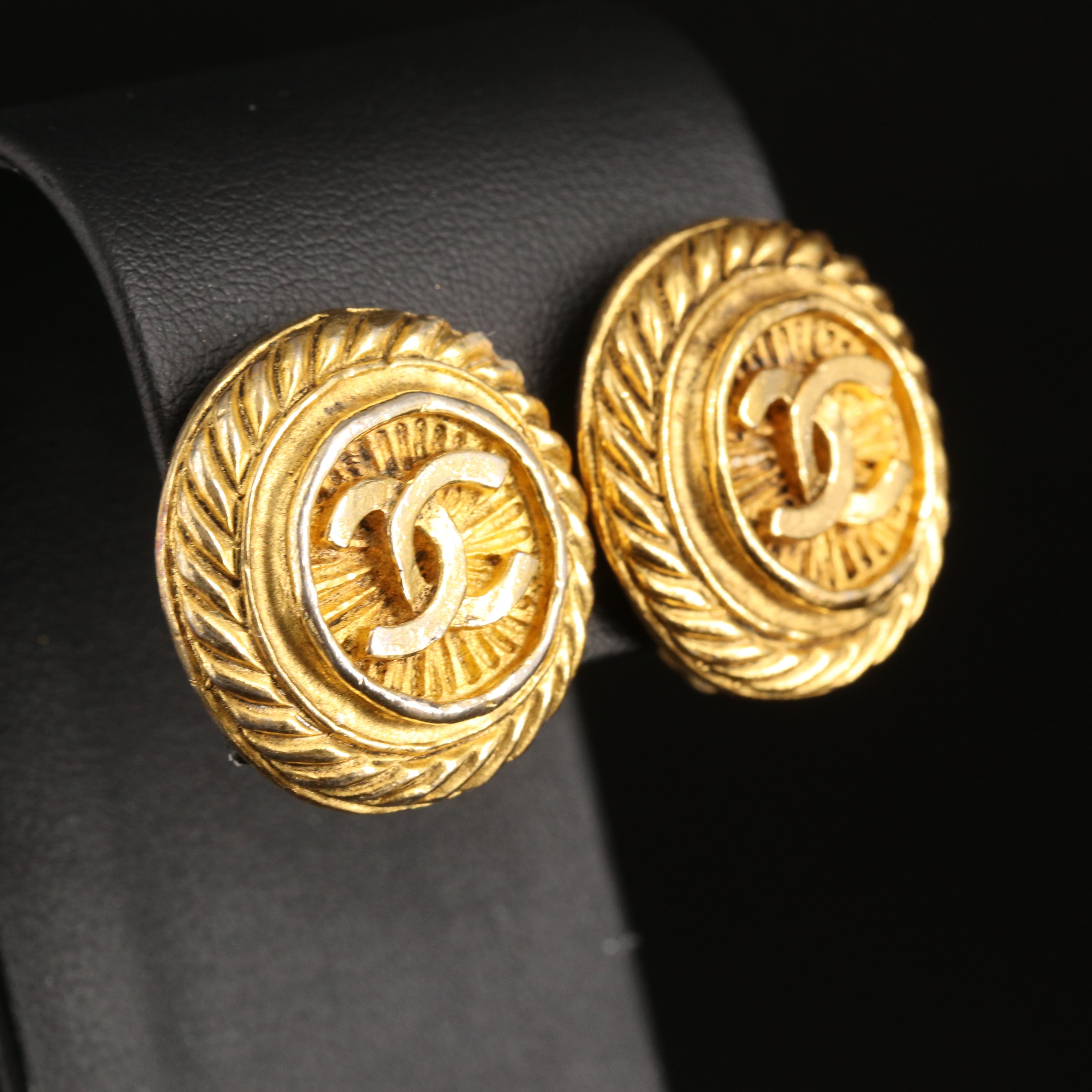 Chanel Logo Earrings with Braided Edge
