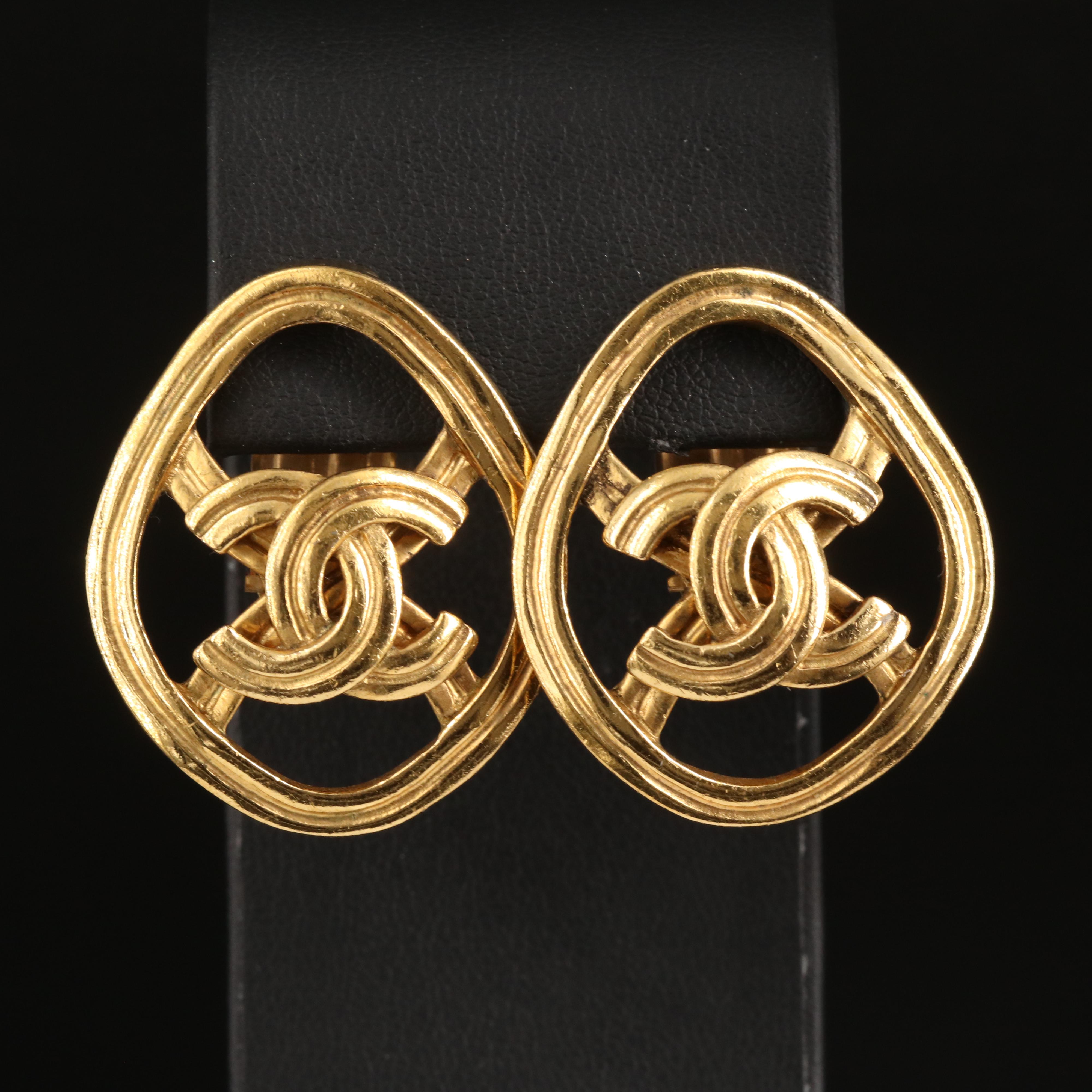 Chanel Large Rhombus Logo Earrings