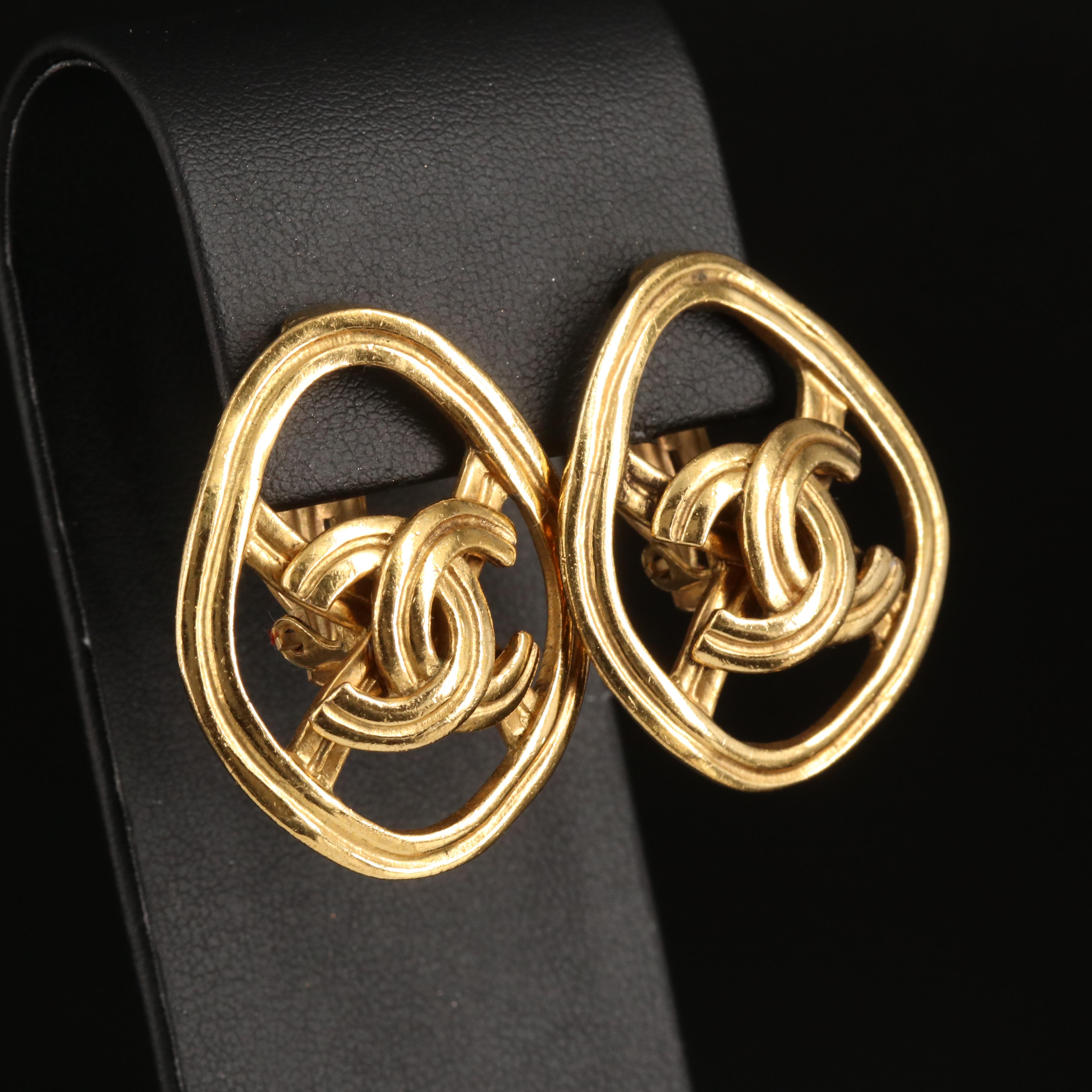 Chanel Large Rhombus Logo Earrings