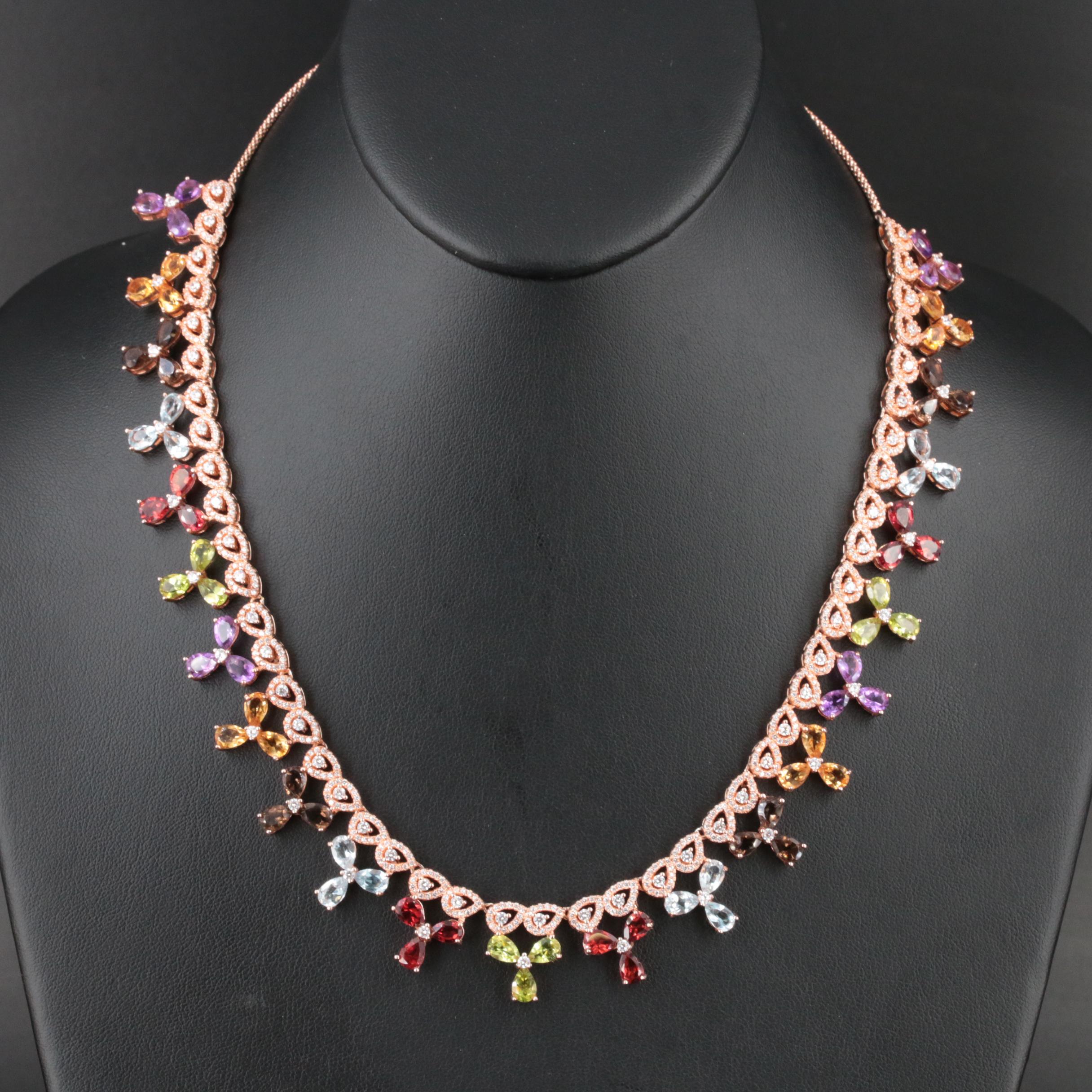 Sterling Cubic Zirconia, Amethyst and Garnet Necklace