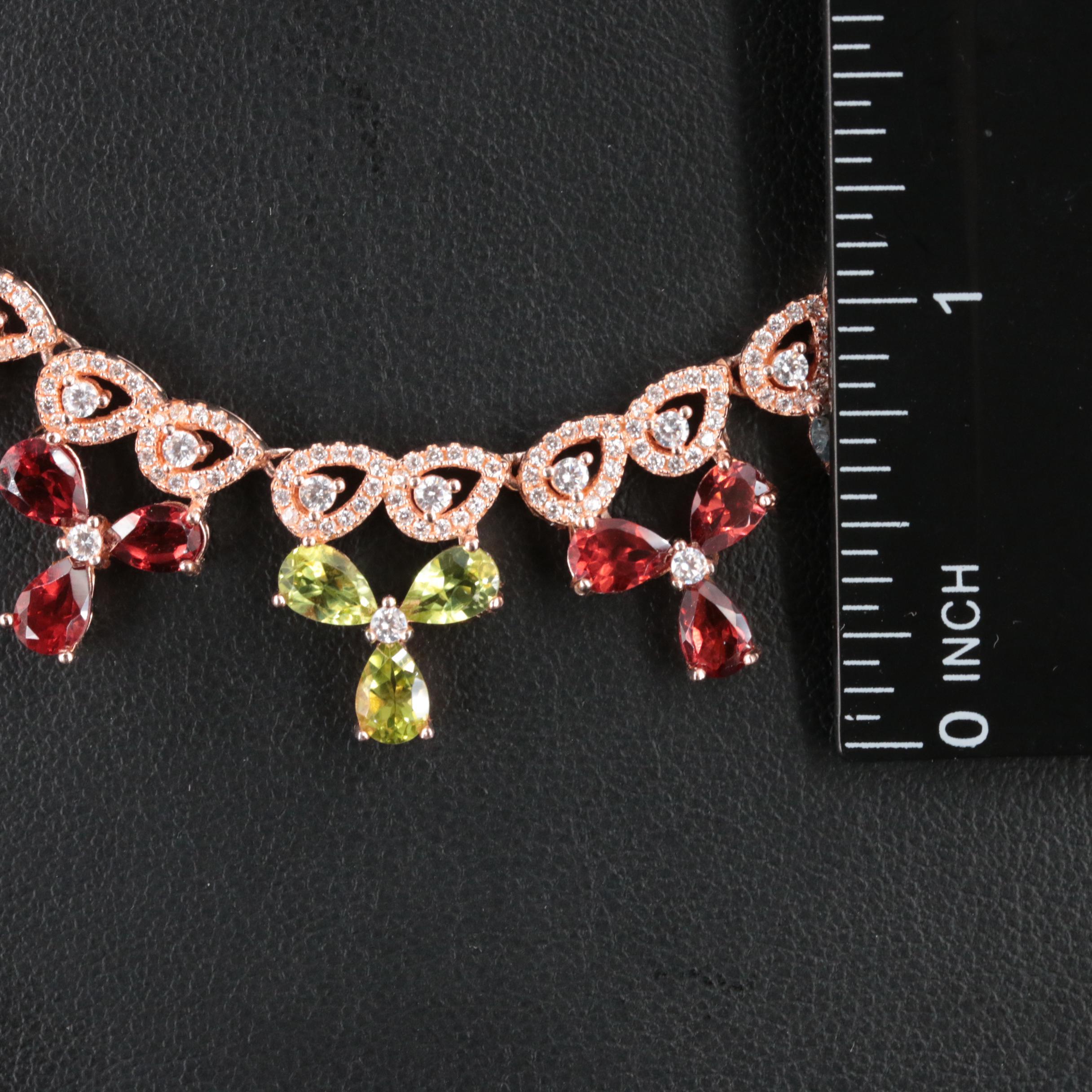 Sterling Cubic Zirconia, Amethyst and Garnet Necklace