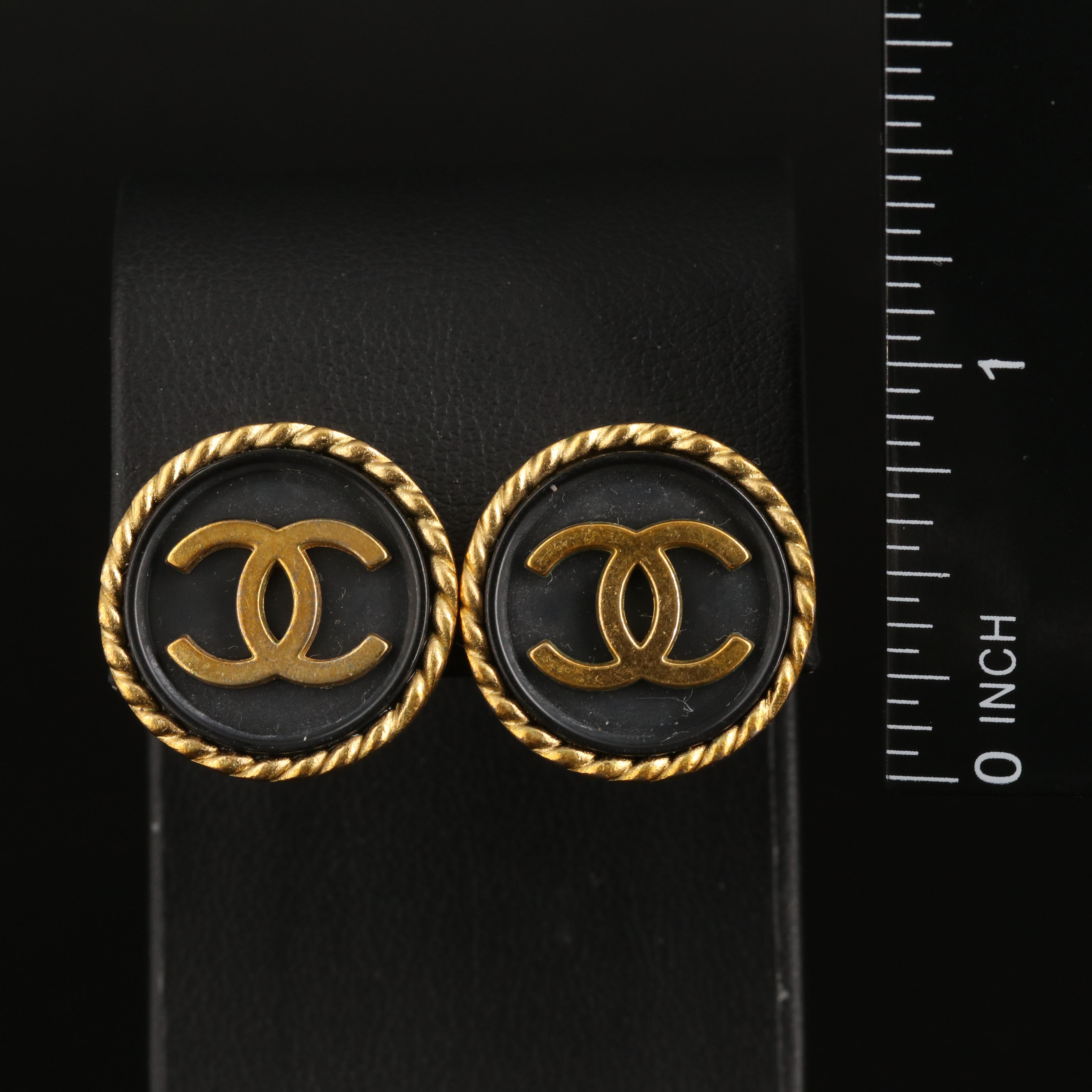 Chanel Glass Button Logo Earrings