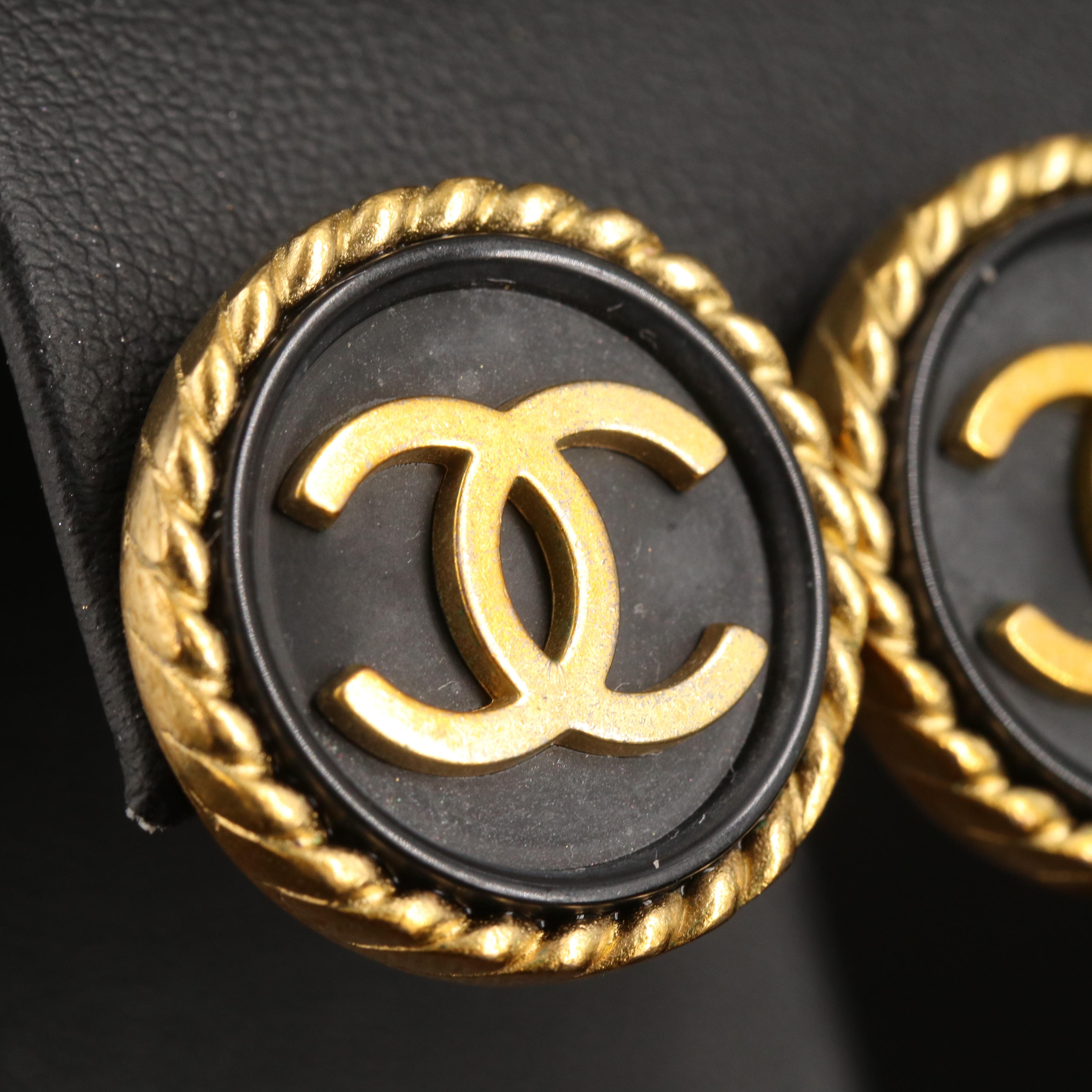 Chanel Glass Button Logo Earrings
