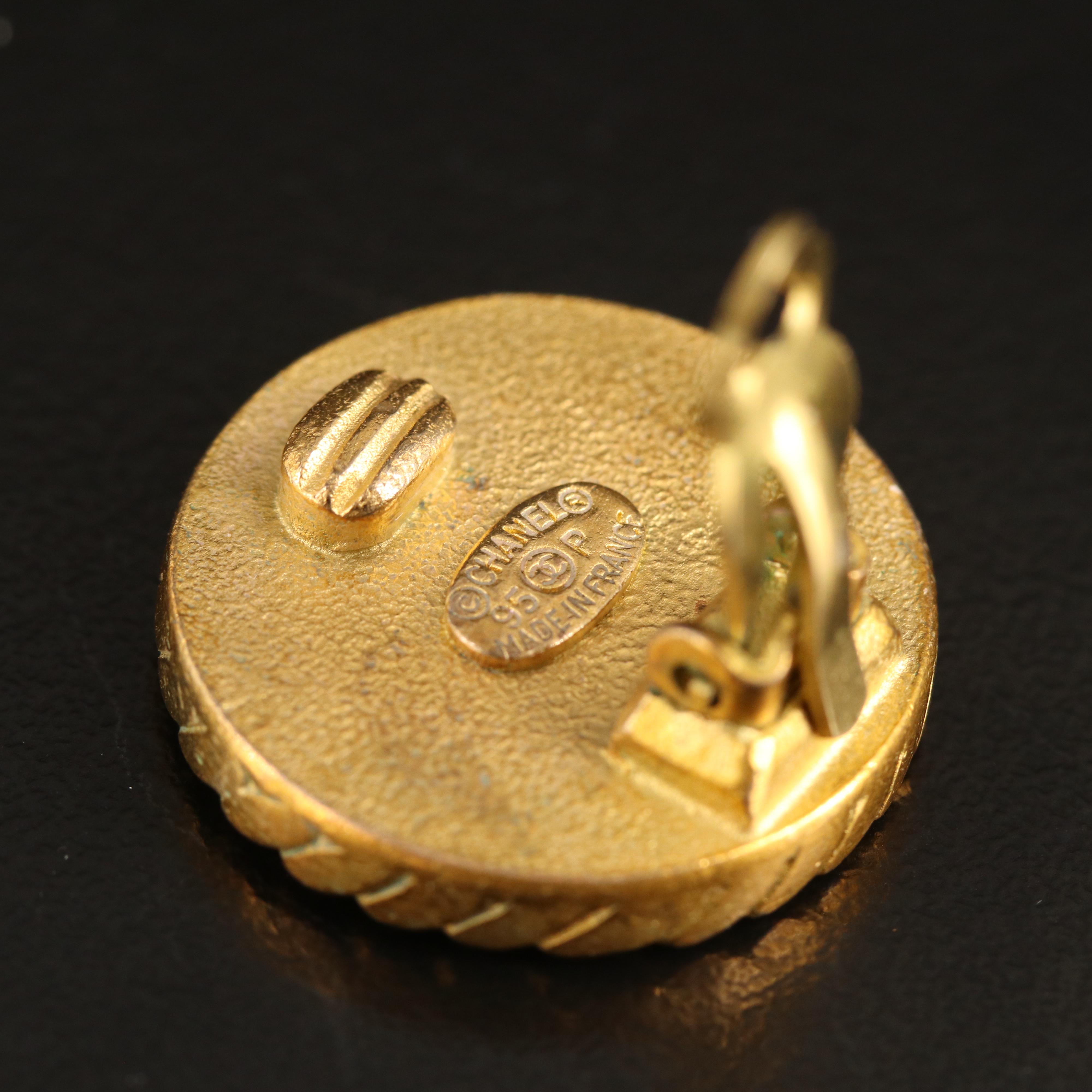 Chanel Glass Button Logo Earrings