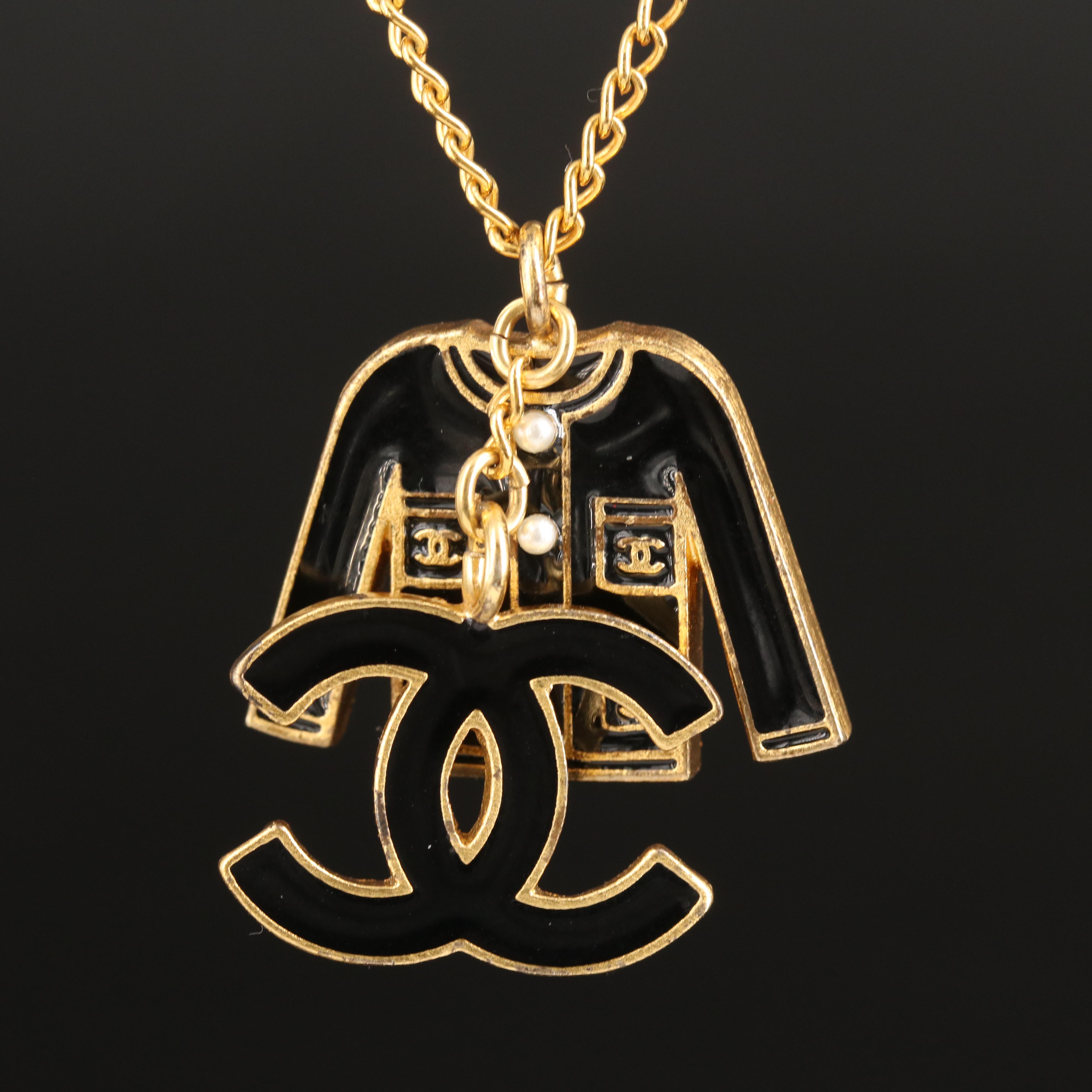 Chanel Enamel and Faux Pearl Charm Necklace