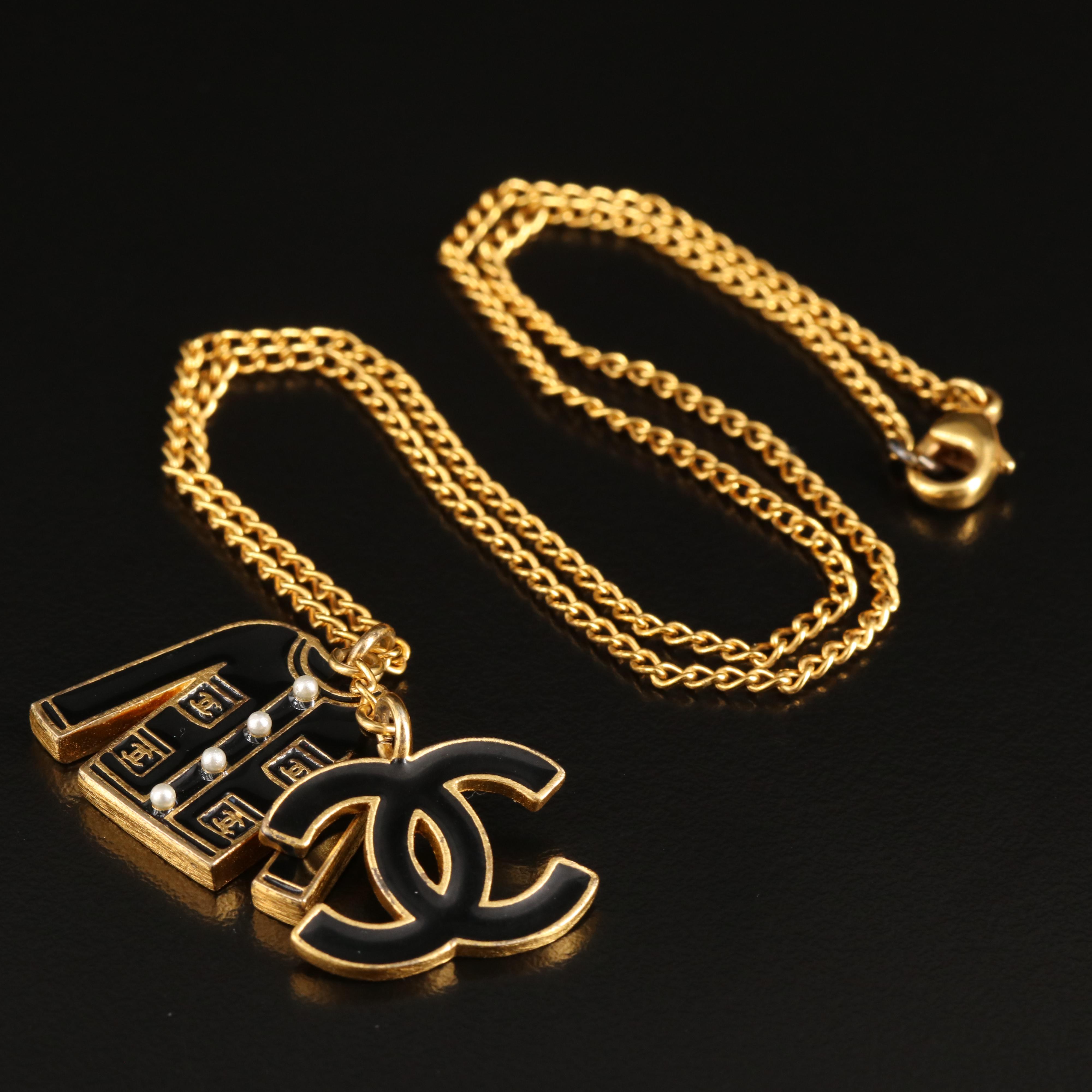 Chanel Enamel and Faux Pearl Charm Necklace