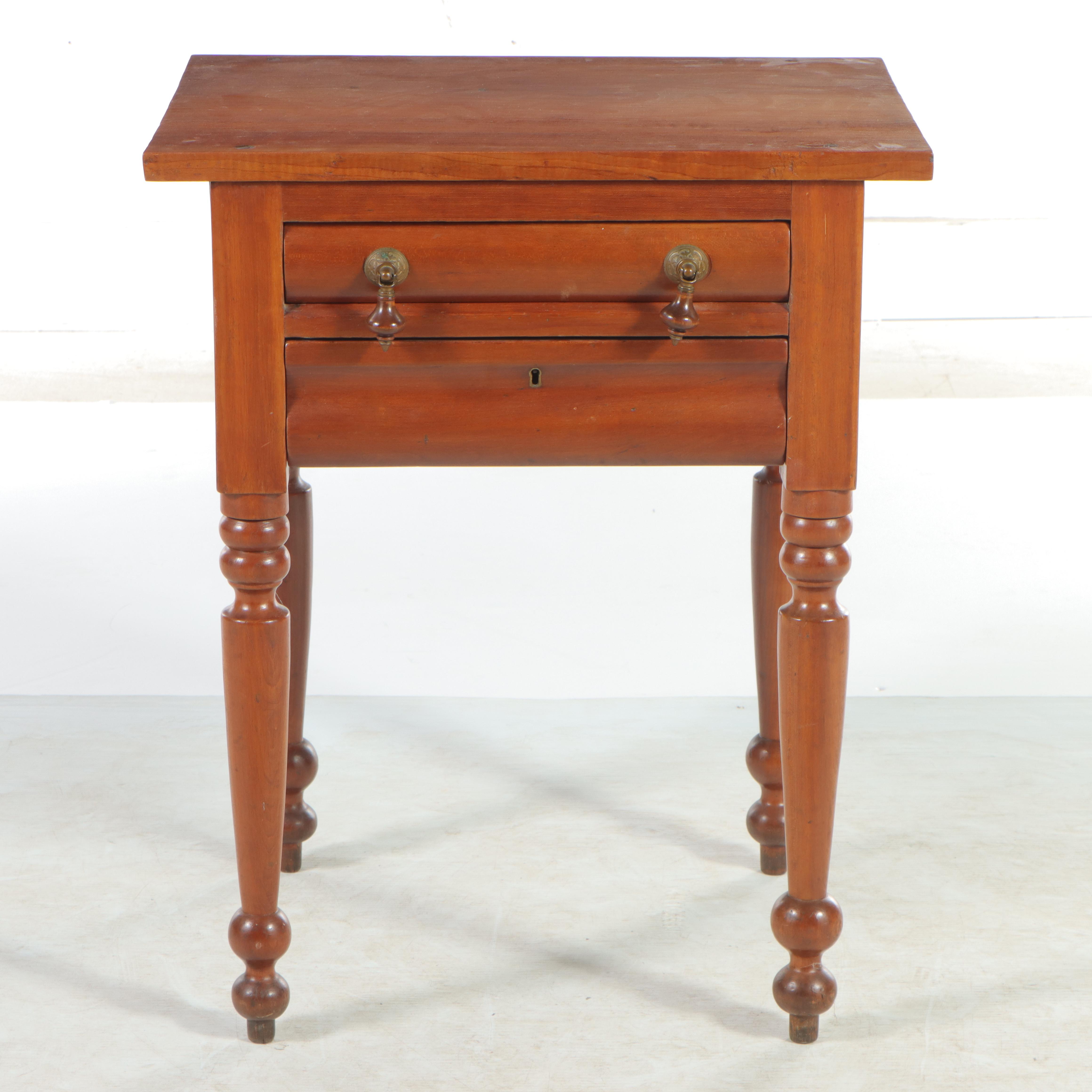 American Empire Cherrywood Two-Drawer Side Table, Mid-19th Century