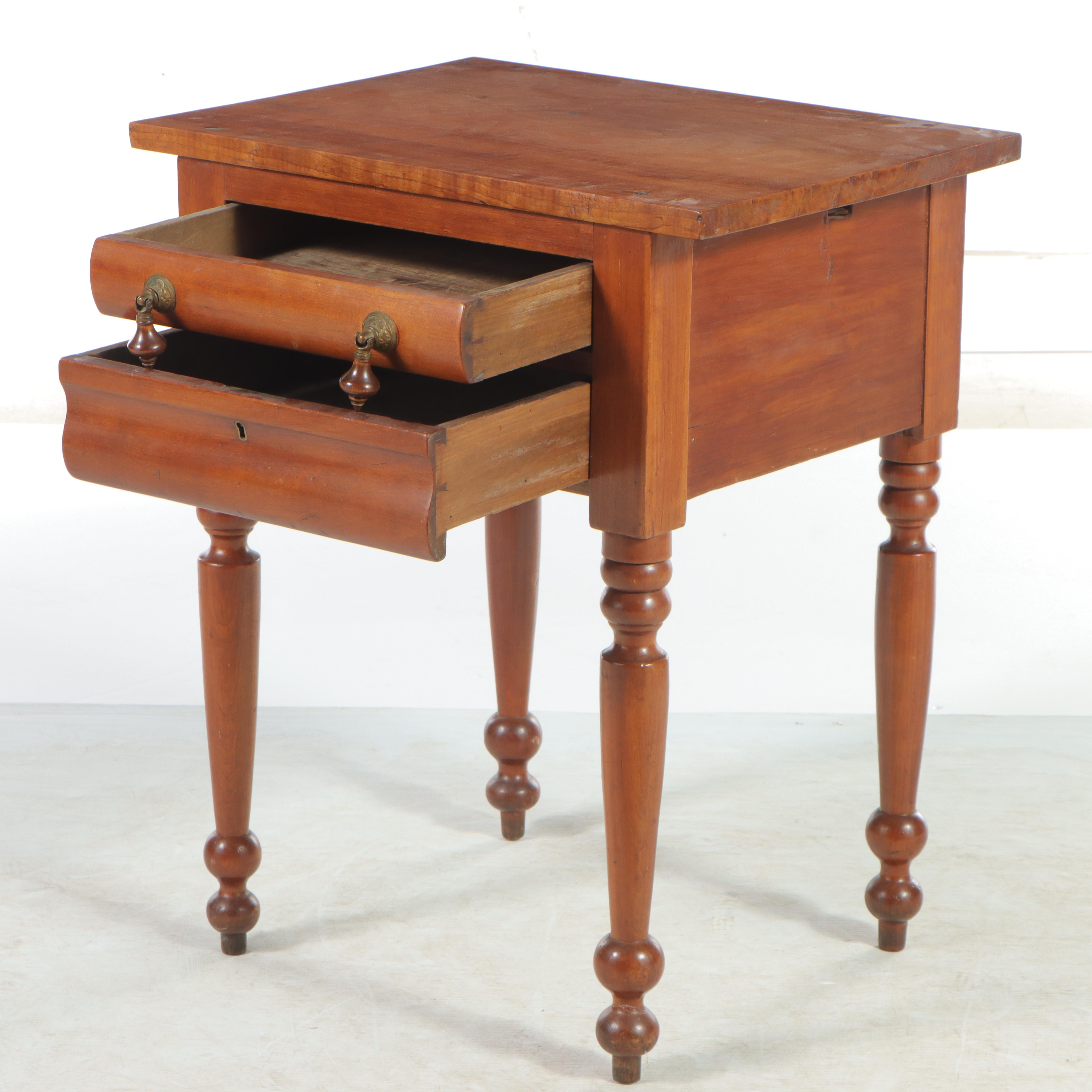 American Empire Cherrywood Two-Drawer Side Table, Mid-19th Century