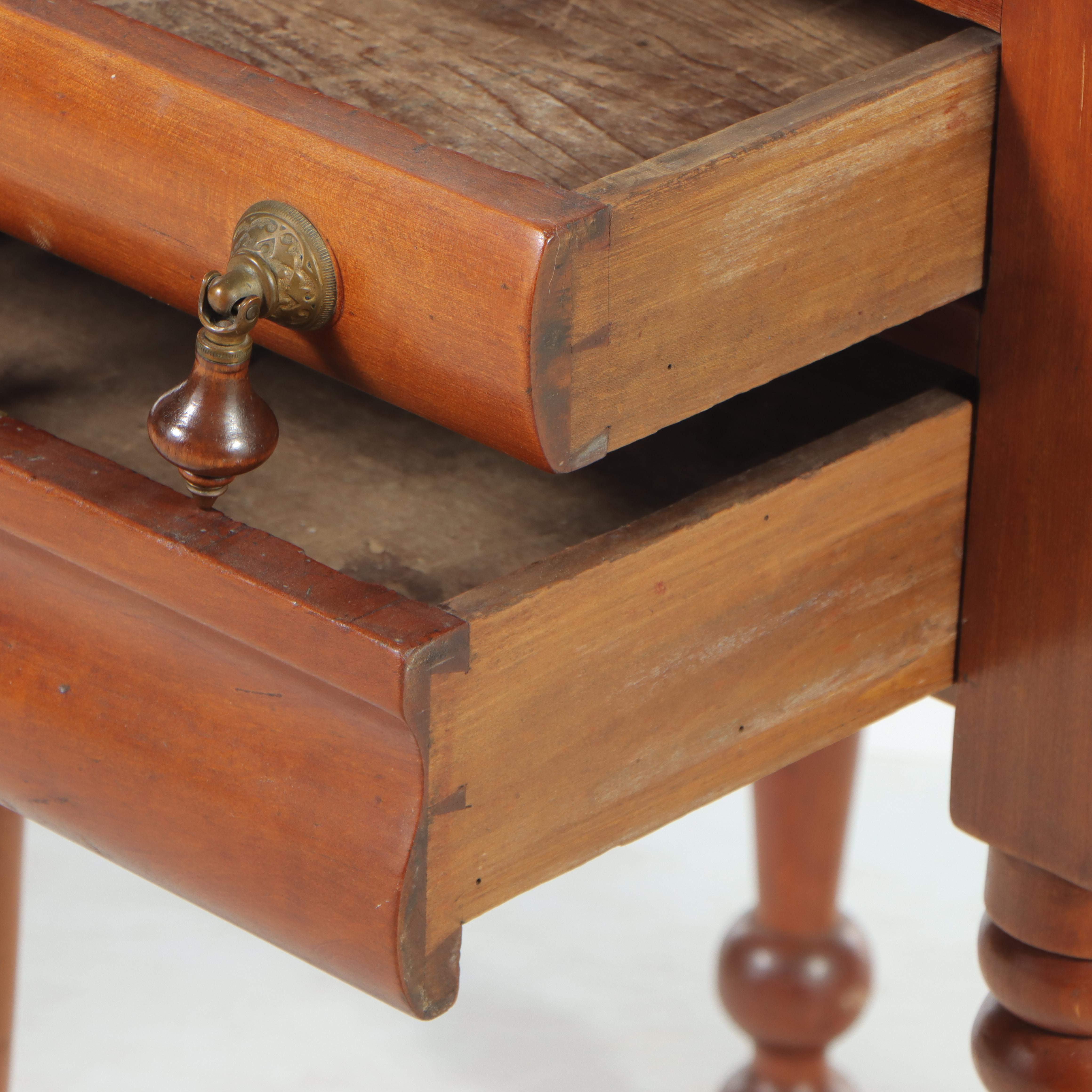 American Empire Cherrywood Two-Drawer Side Table, Mid-19th Century
