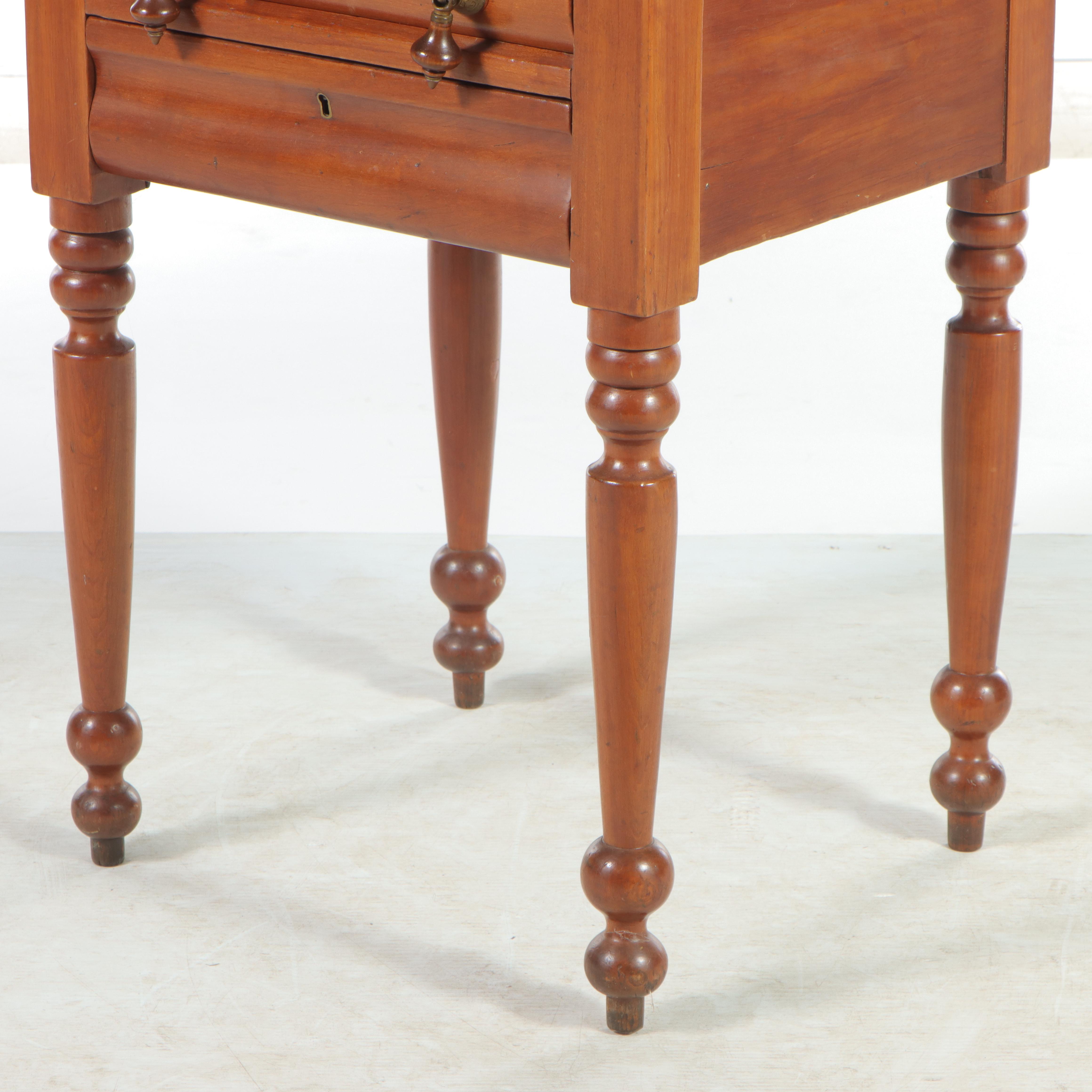 American Empire Cherrywood Two-Drawer Side Table, Mid-19th Century