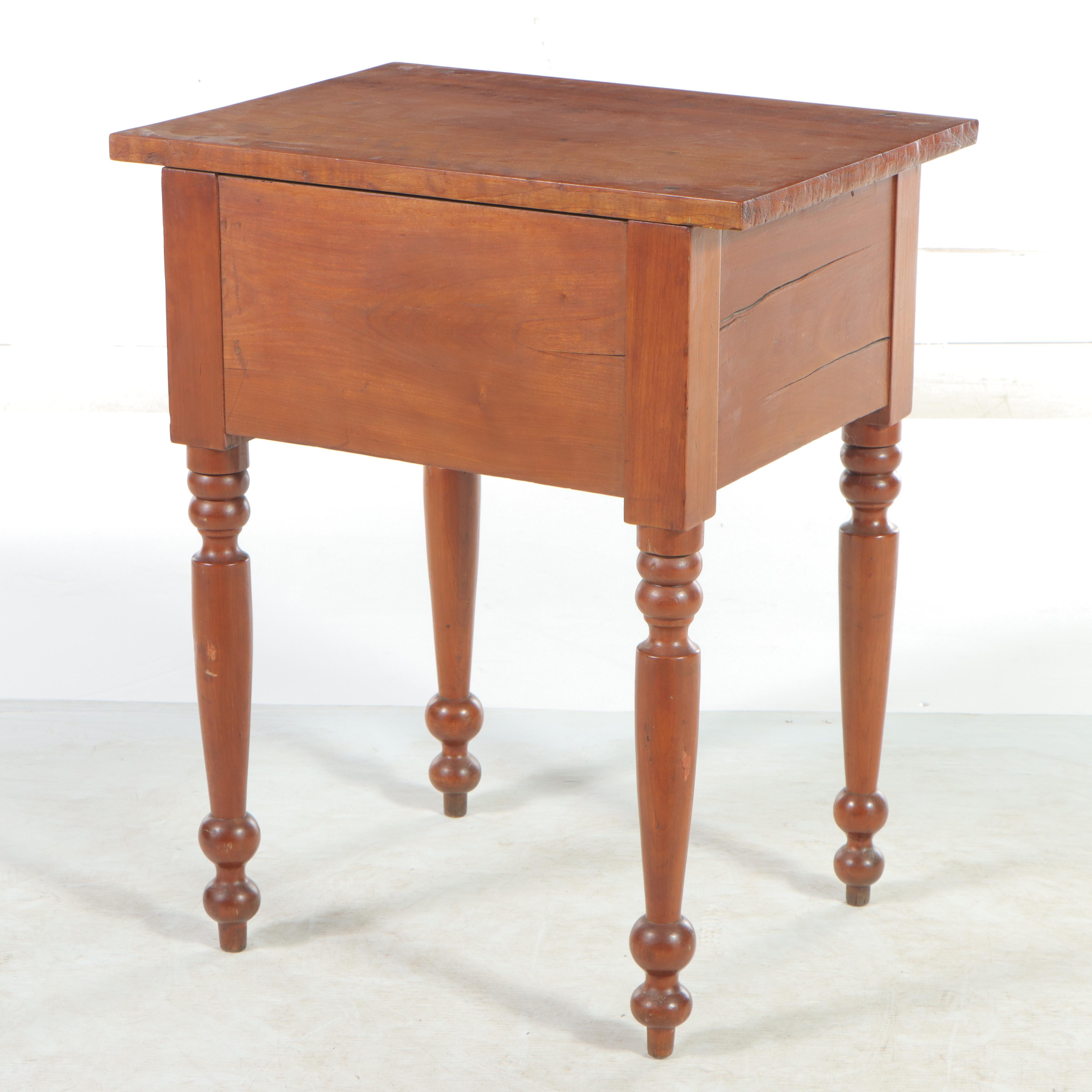 American Empire Cherrywood Two-Drawer Side Table, Mid-19th Century