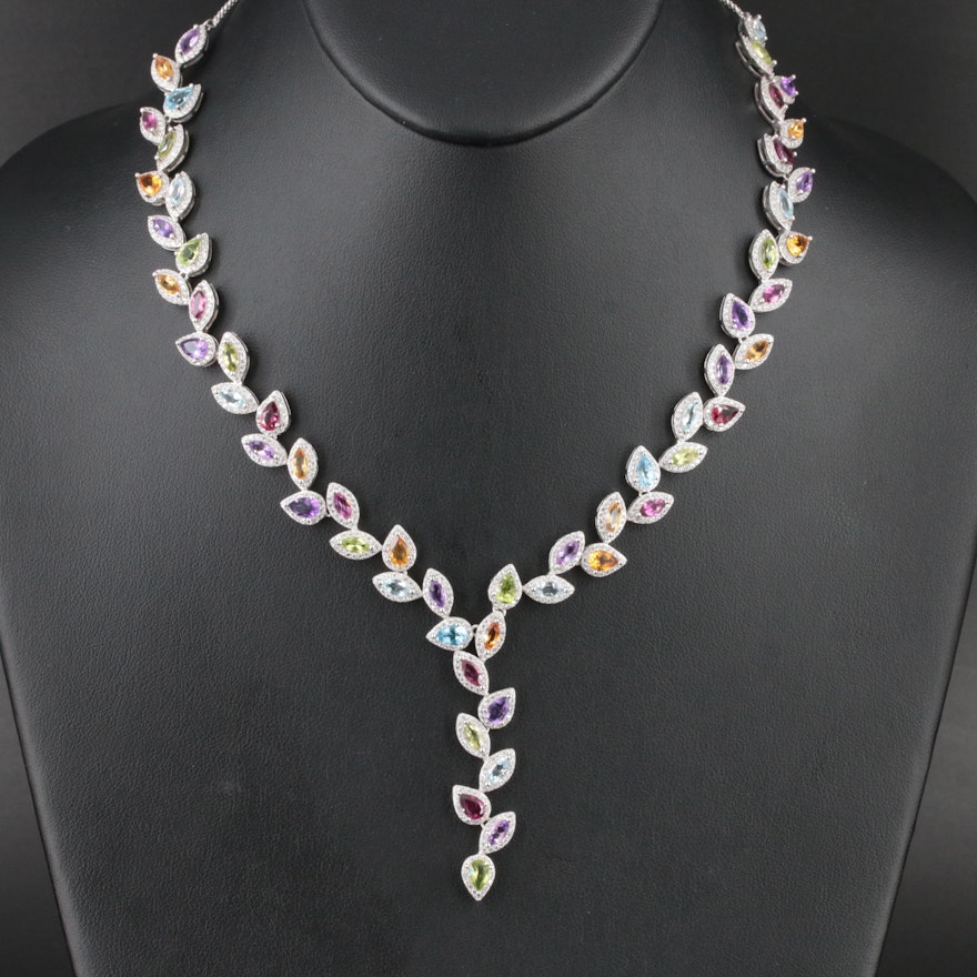 Sterling Gemstone Trailing Leaf Necklace