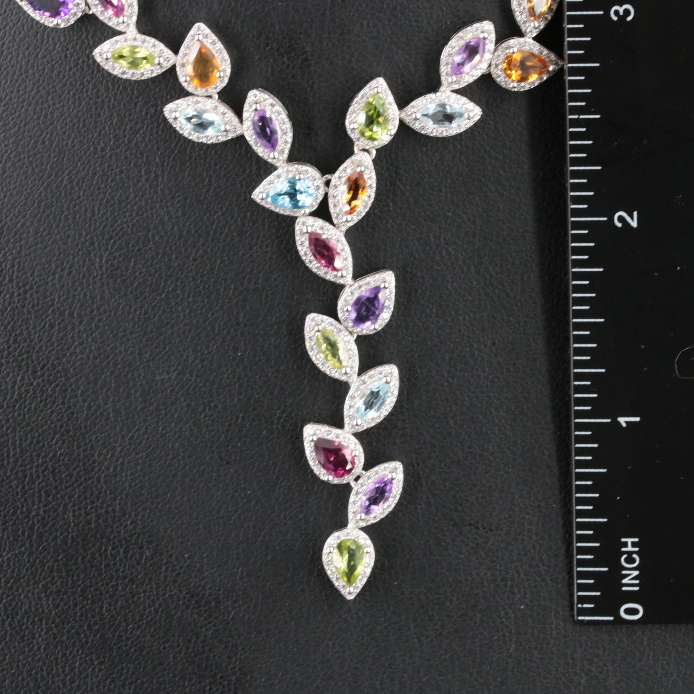 Sterling Gemstone Trailing Leaf Necklace