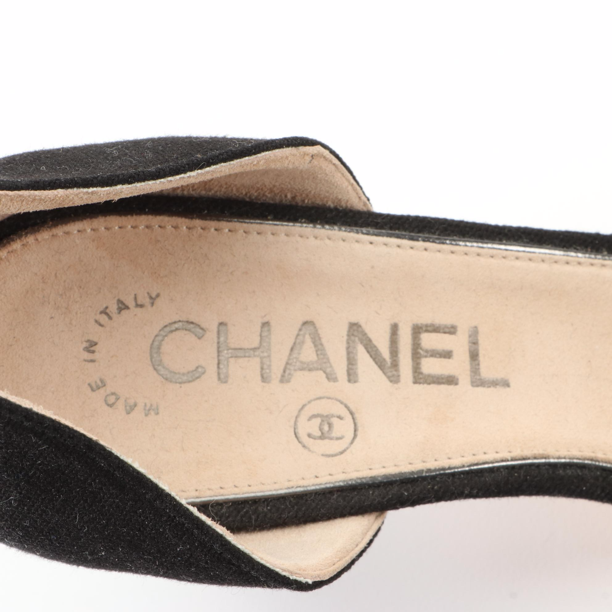 Chanel d'Orsay Pumps with Camellia Heel in Faille and Patent Leather