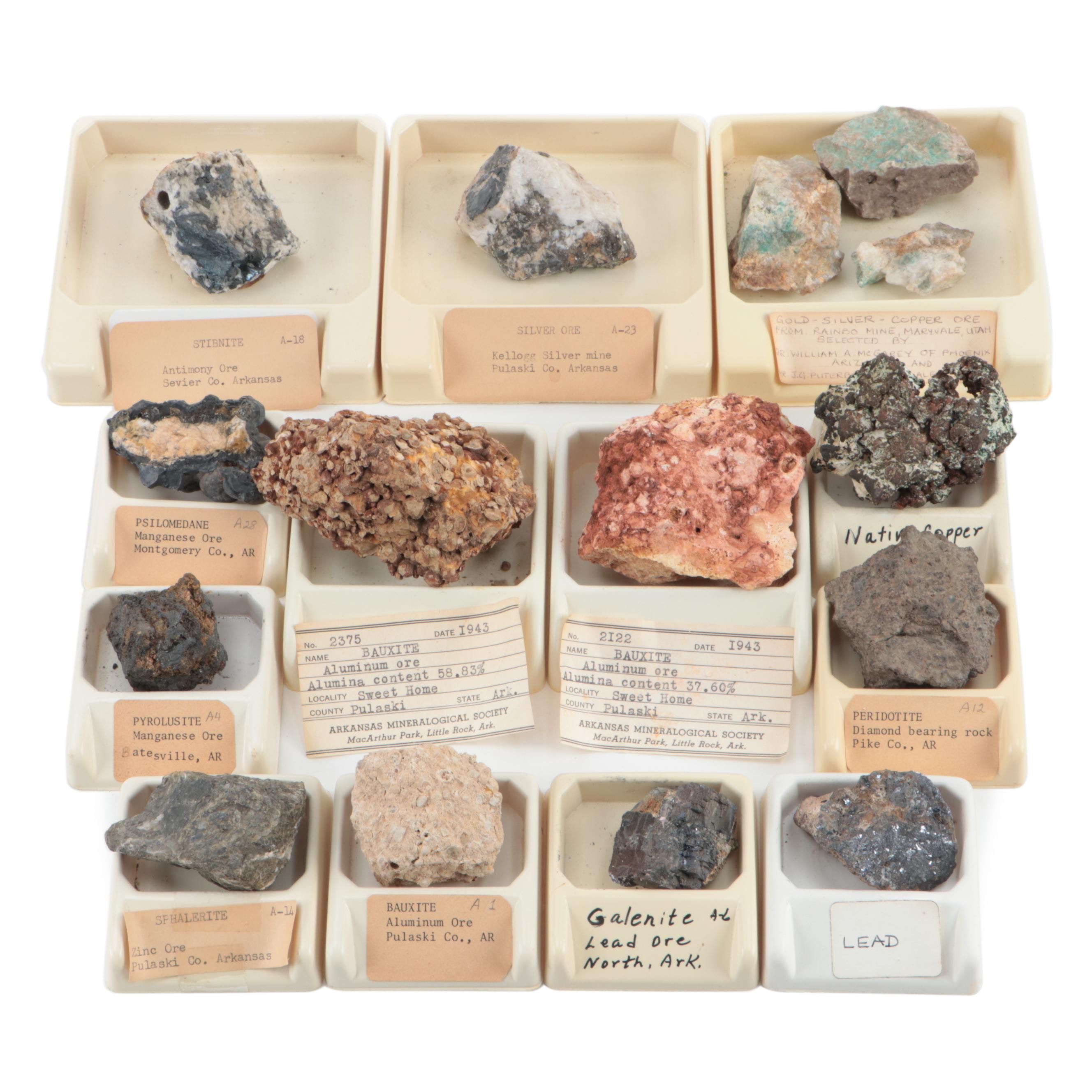 Native Copper, Silver Ore, Galenite and Other Mineral and Ore Specimens