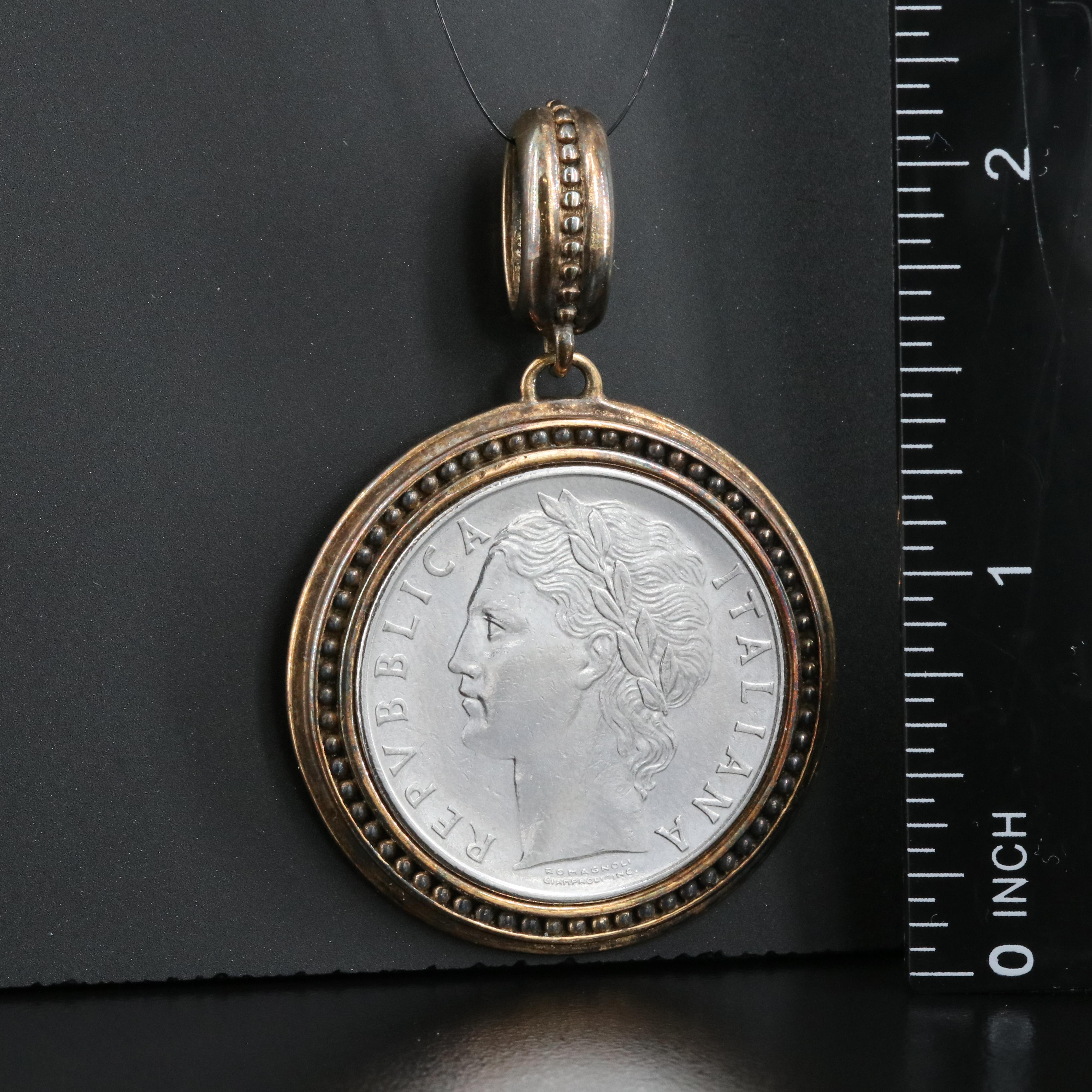 Italian Sterling Pendant with 1977 Italy 100-Lire Coin
