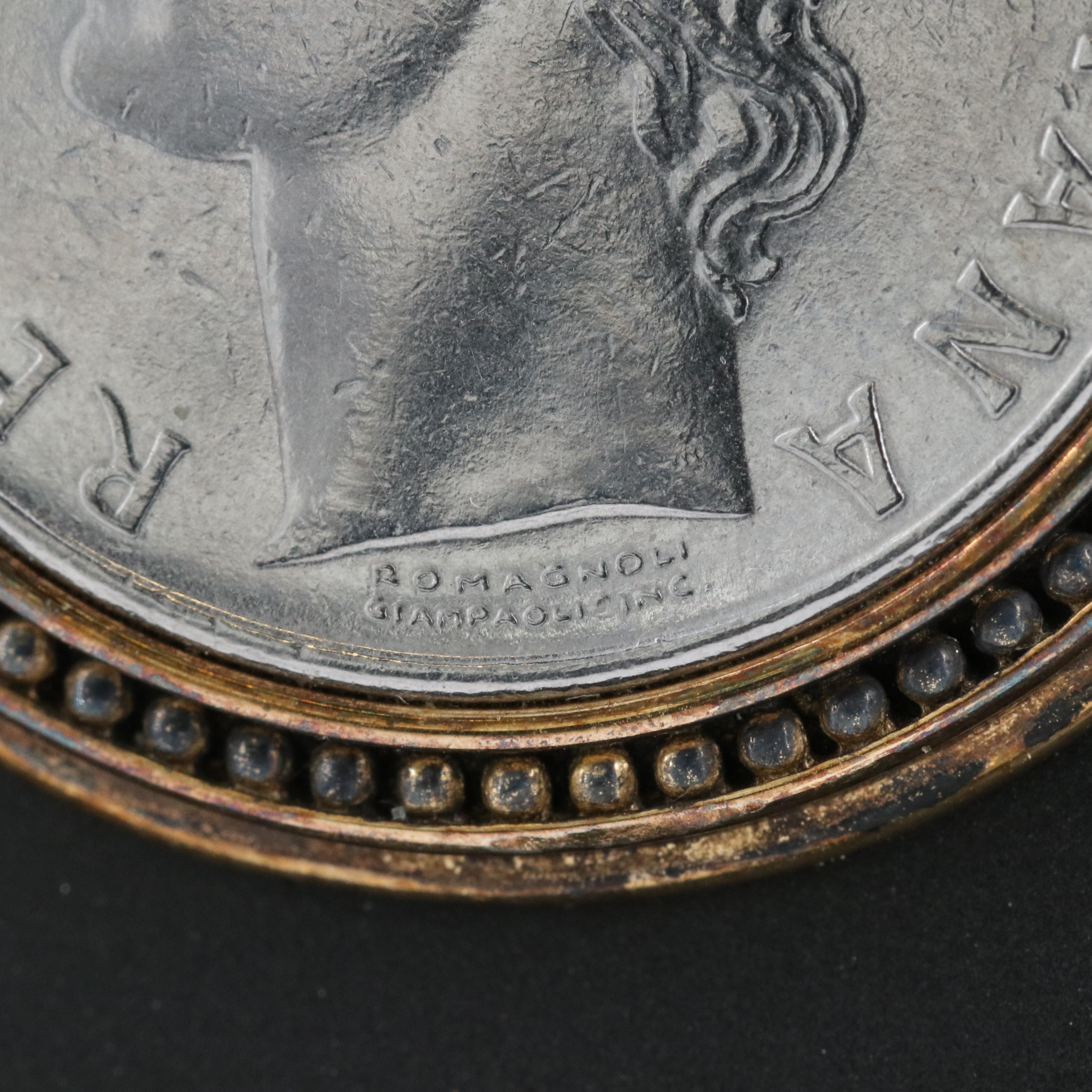 Italian Sterling Pendant with 1977 Italy 100-Lire Coin