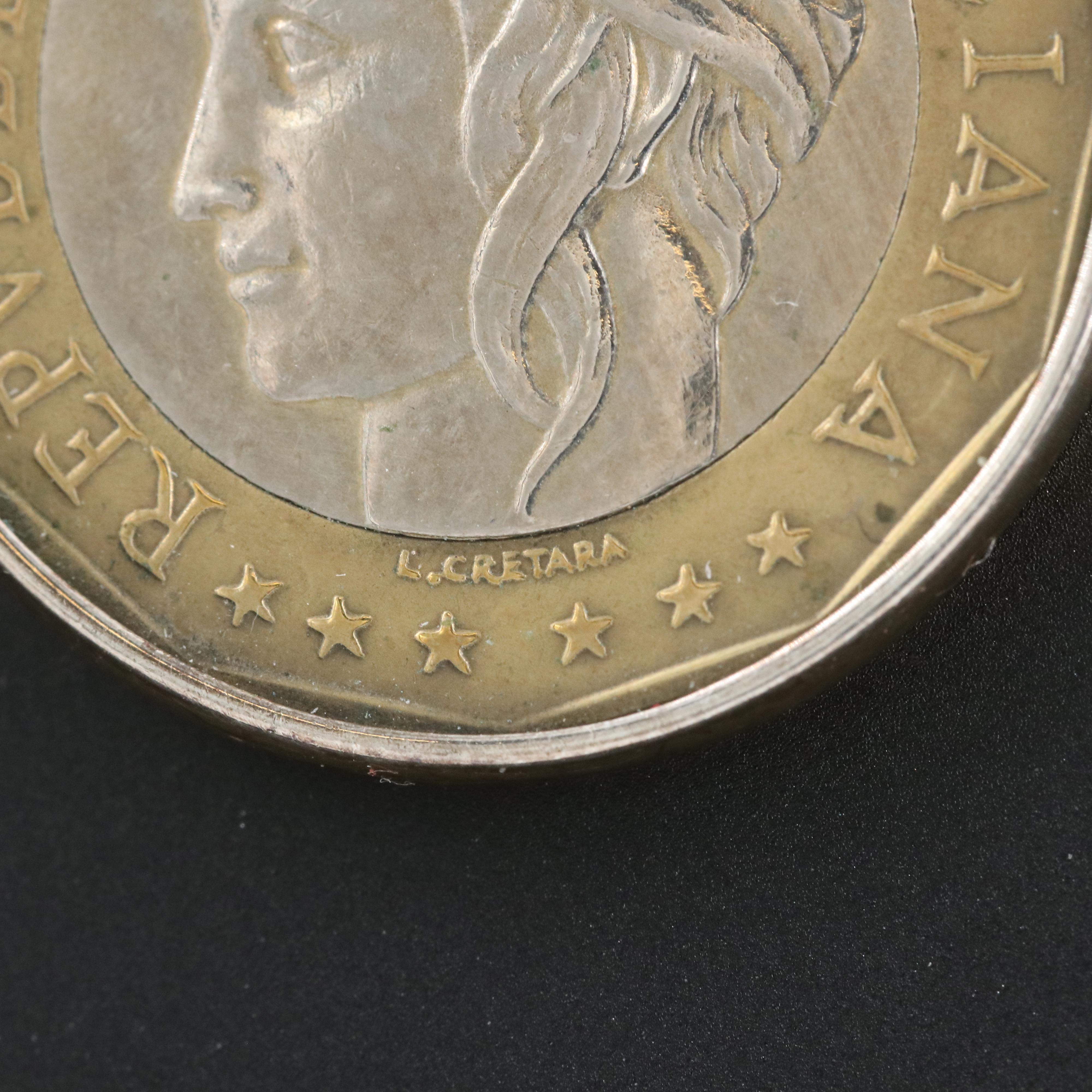 Sterling Pendant Including 1998 Italian 1000-Lire Coin