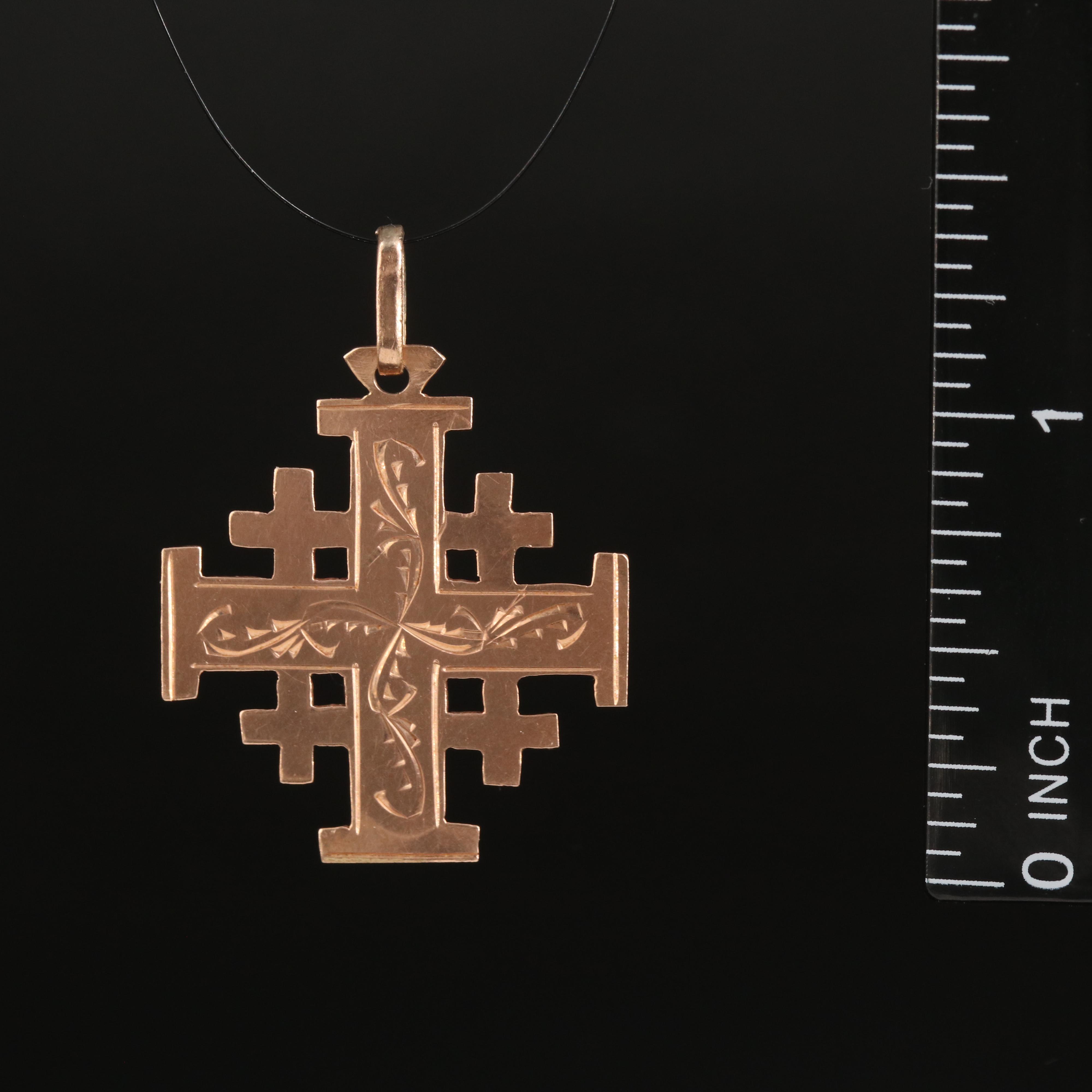 14K Rose Gold Jerusalem Cross Pendant