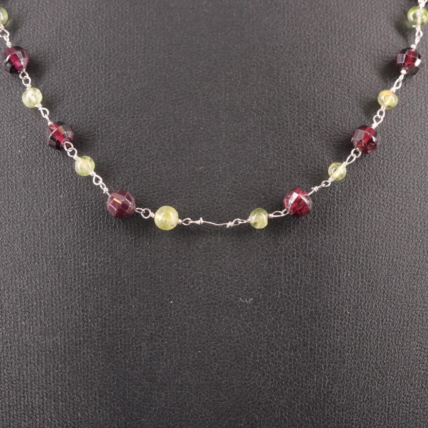 Sterling Garnet and Peridot Necklace