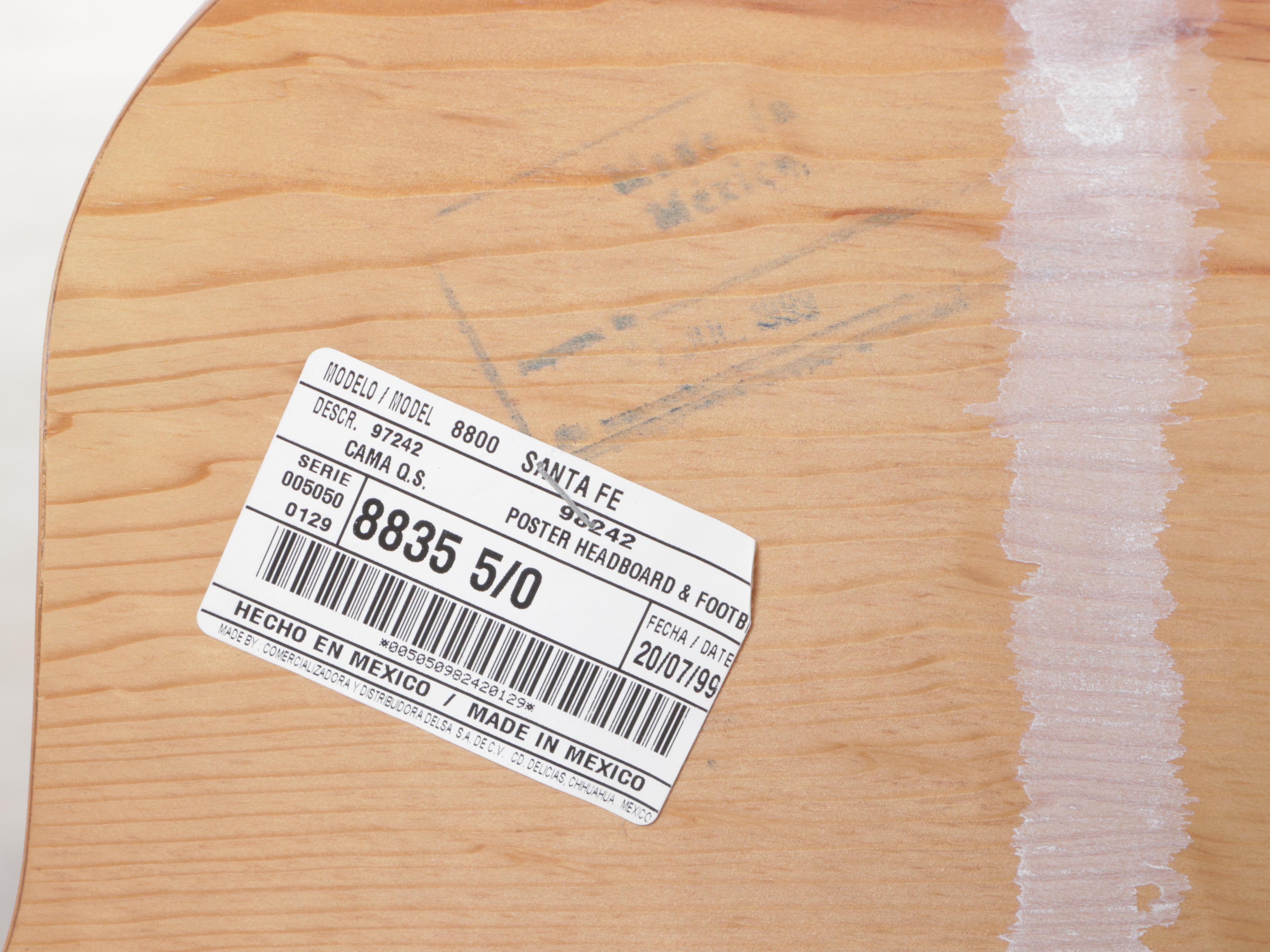 Santa Fe Cerused Pine Queen Size Bed Frame, Late 20th Century