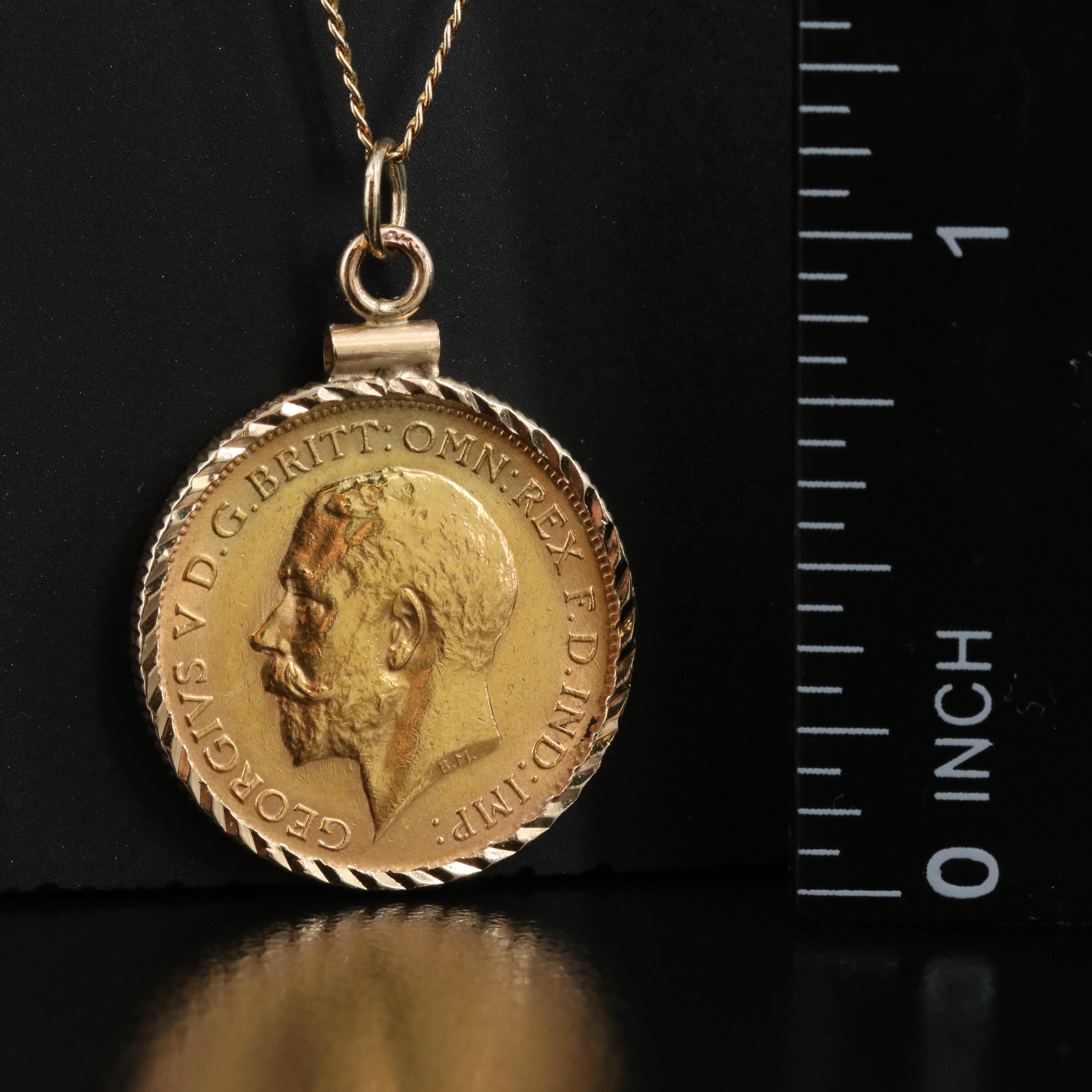 14K Necklace with 1914 Great Britain Half Sovereign Gold Coin
