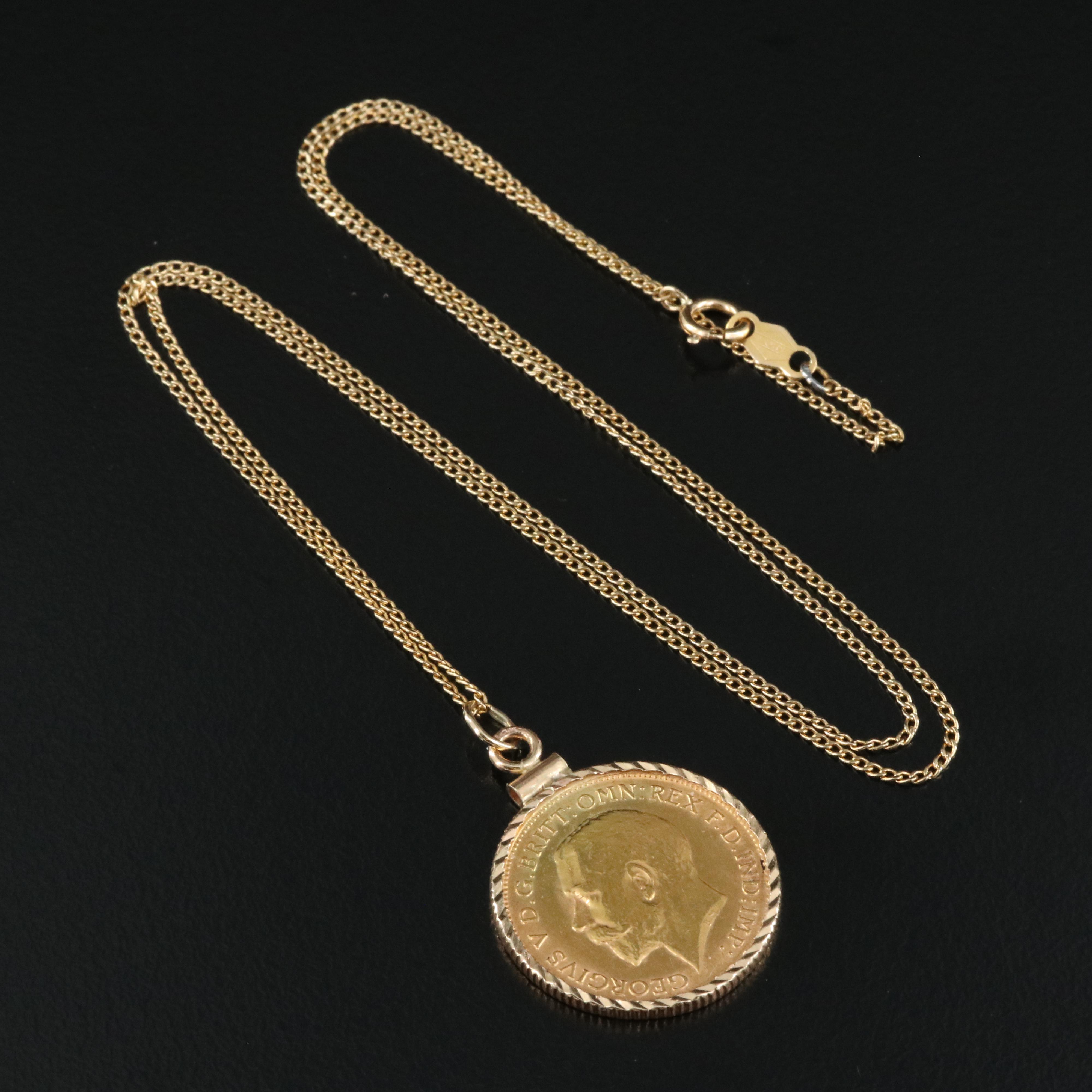 14K Necklace with 1914 Great Britain Half Sovereign Gold Coin