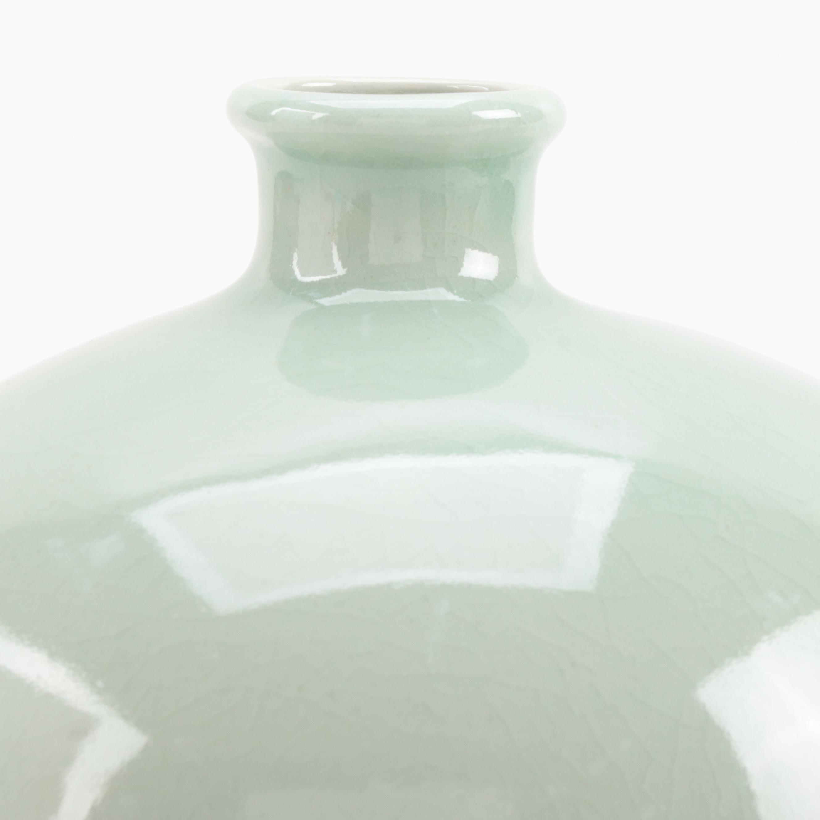 Two Celadon Glazed Small Mouth Vases