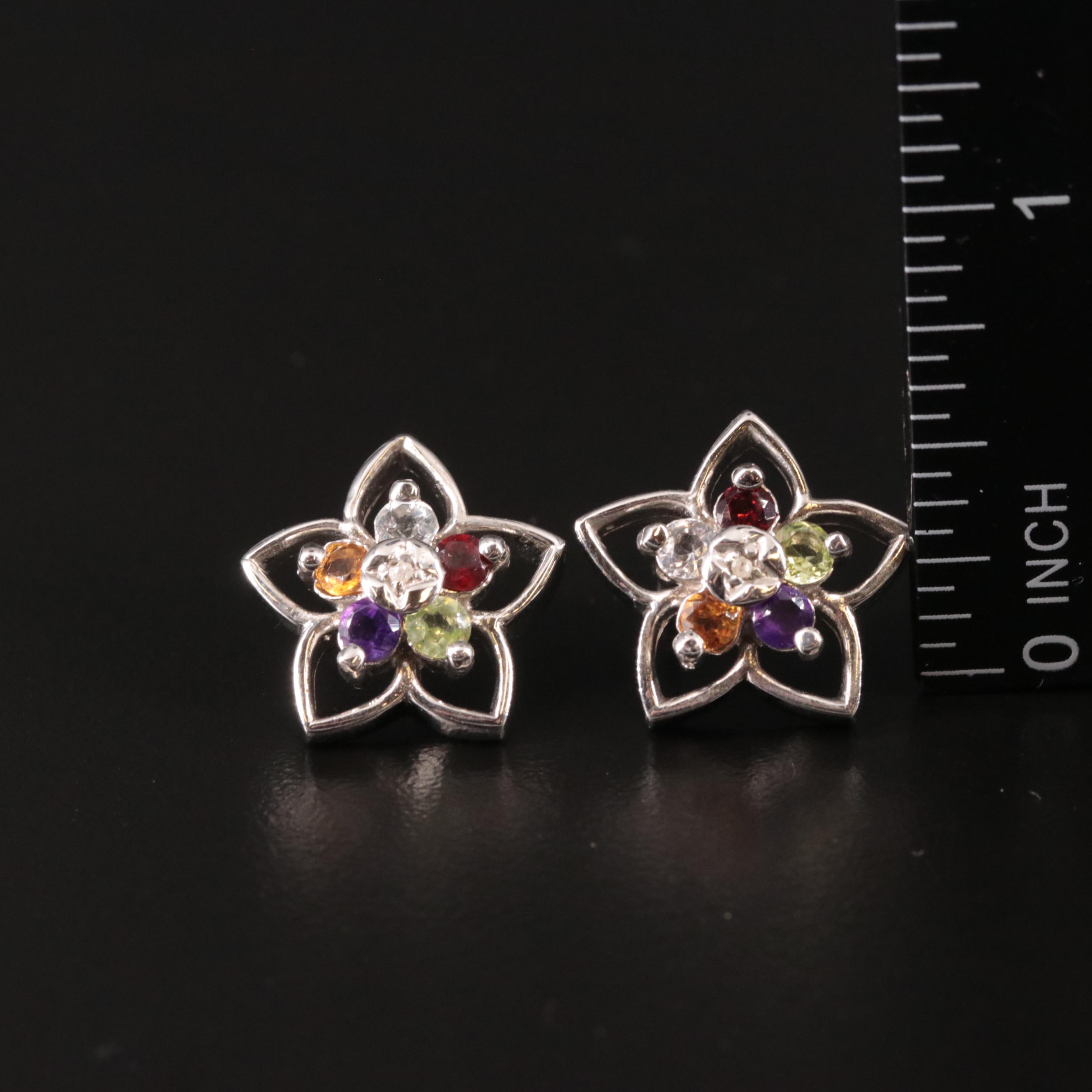 Sterling Amethyst, Citrine and Diamond Star Earrings