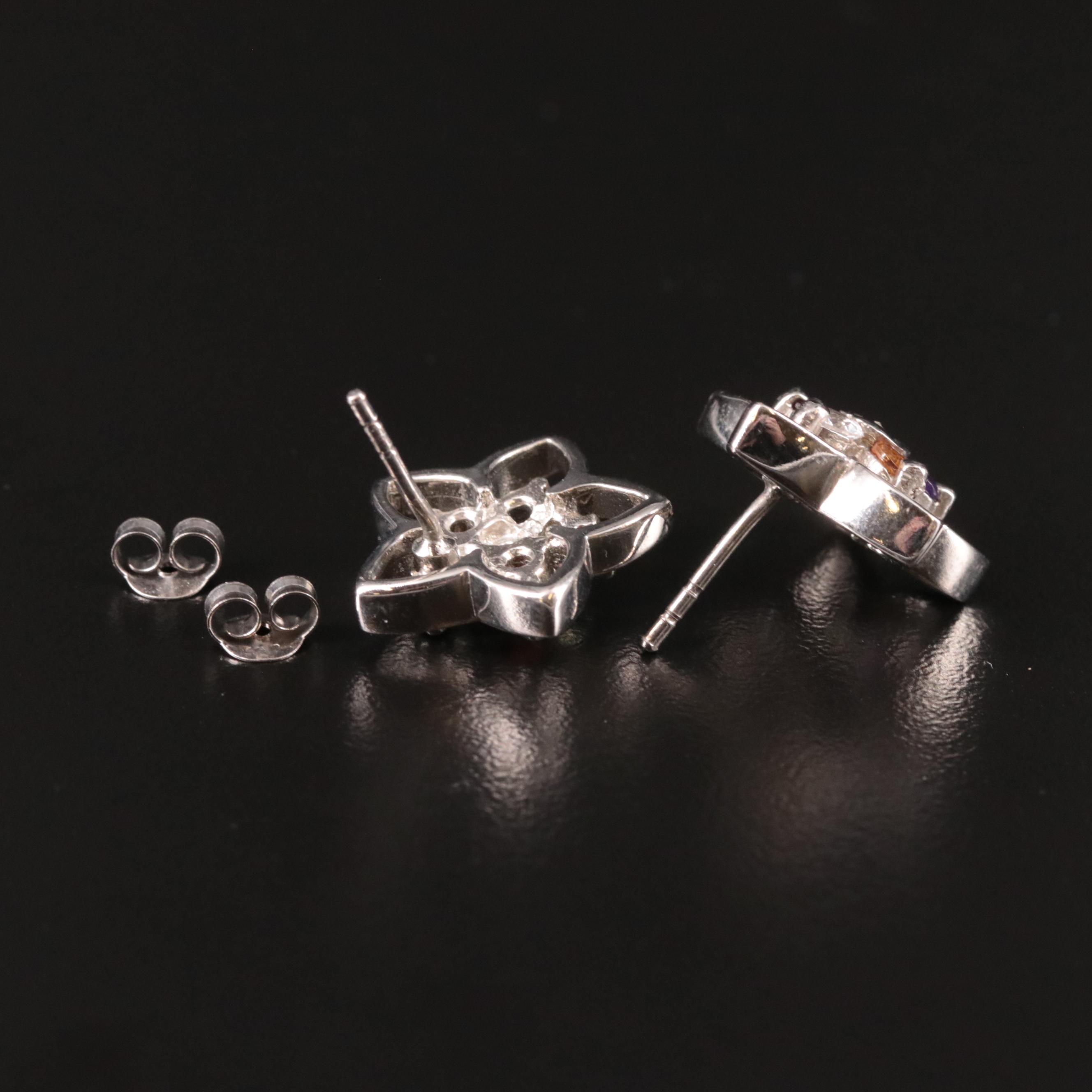 Sterling Amethyst, Citrine and Diamond Star Earrings