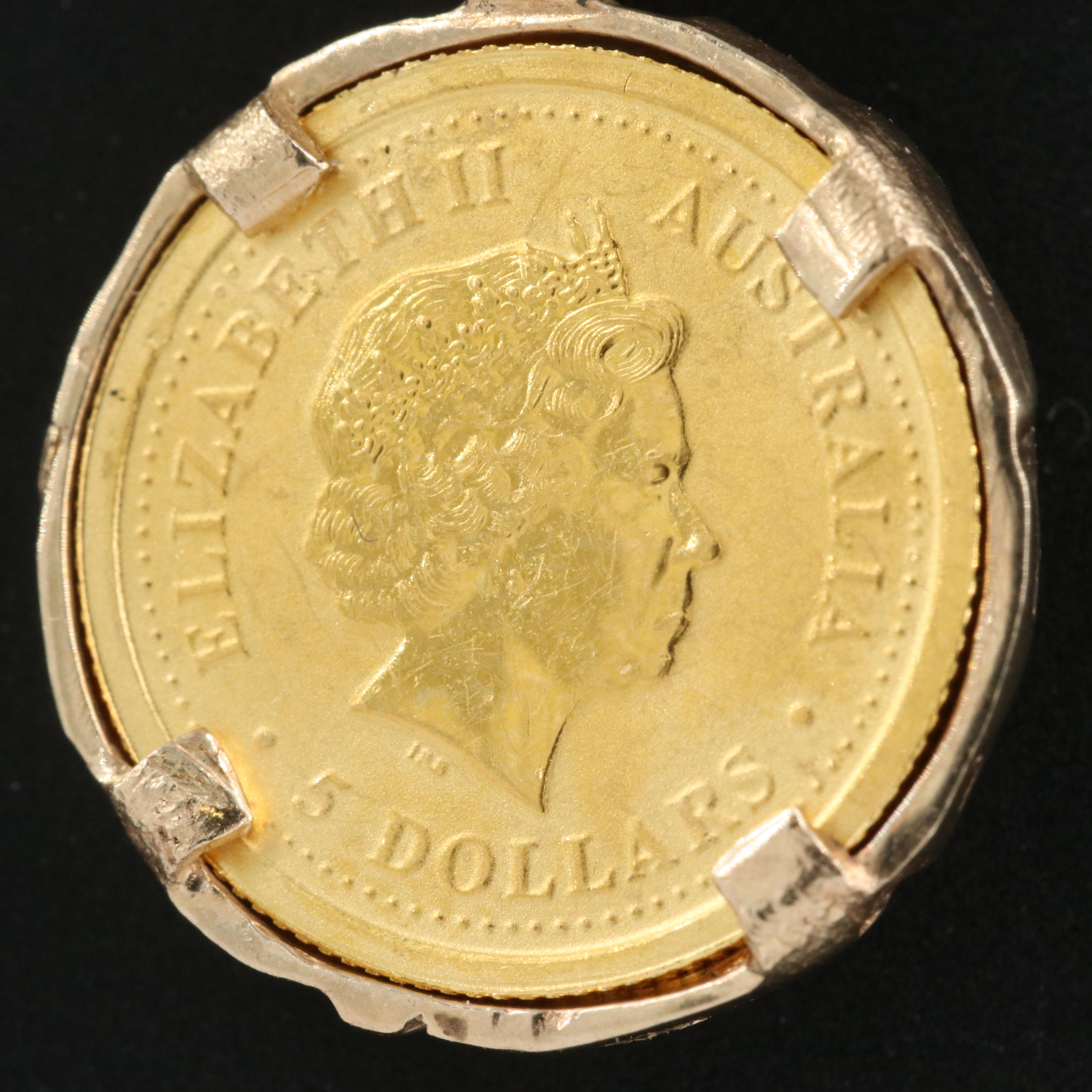 14K and 10K Necklace with 2005 Australia $5 Gold Coin, Year of Rooster