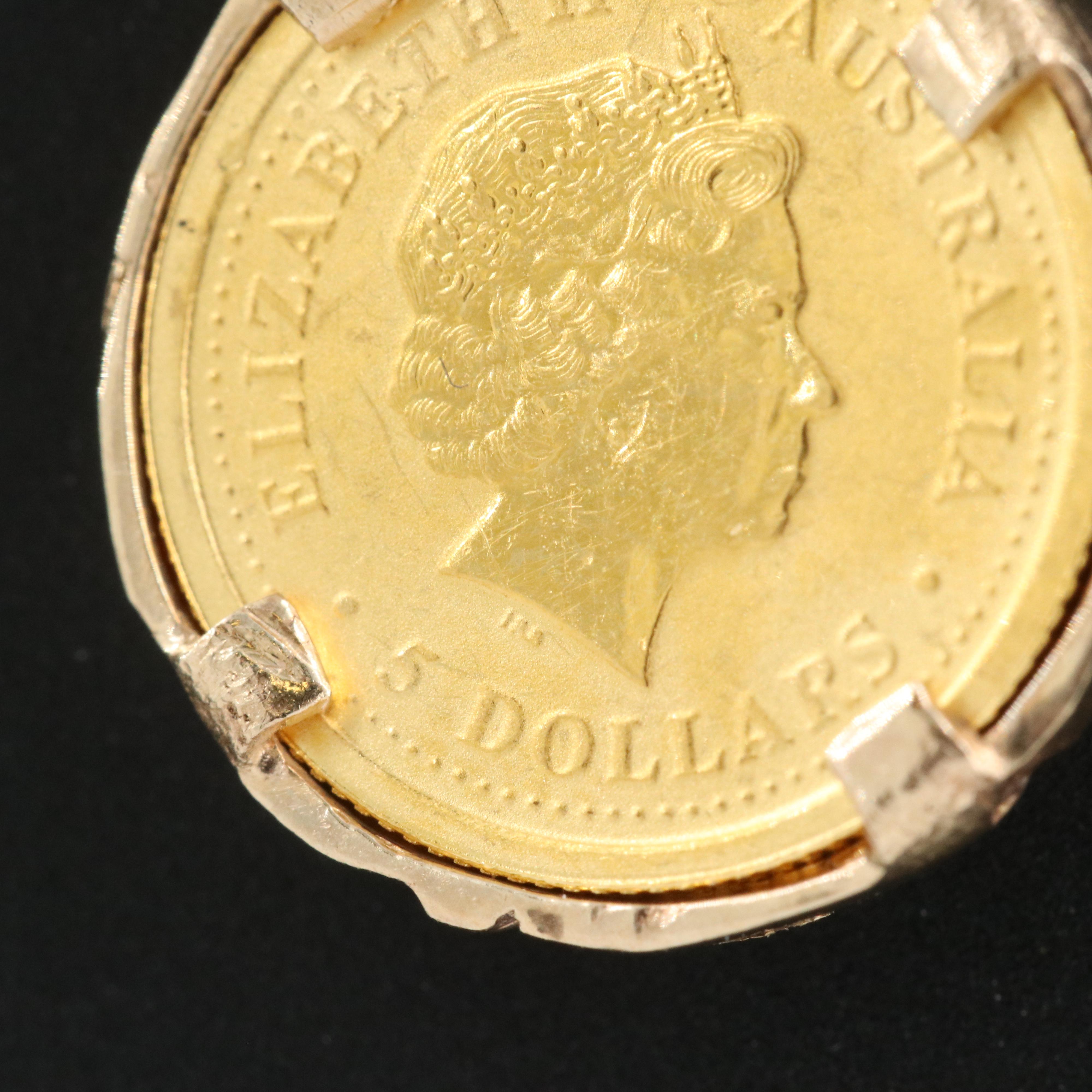 14K and 10K Necklace with 2005 Australia $5 Gold Coin, Year of Rooster