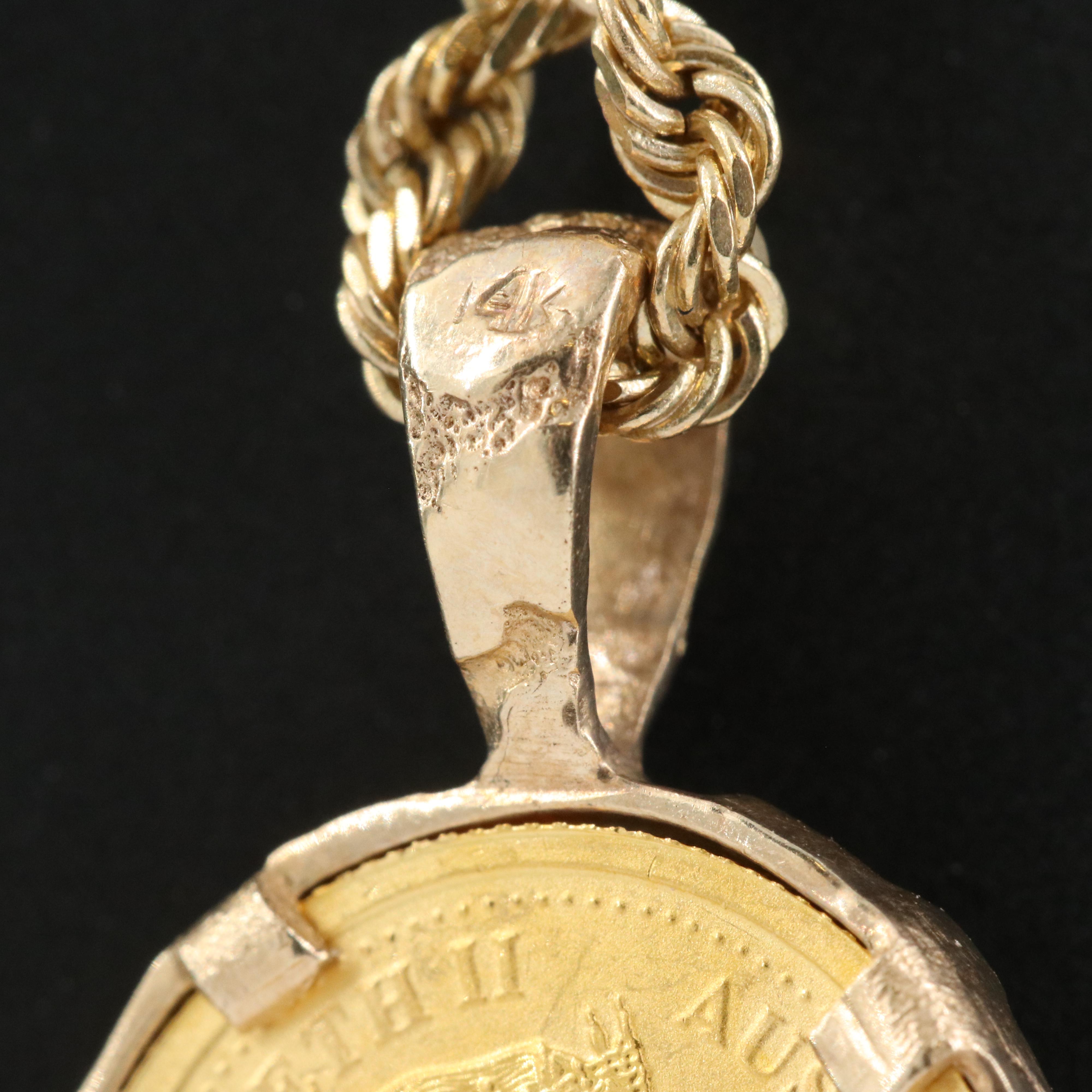 14K and 10K Necklace with 2005 Australia $5 Gold Coin, Year of Rooster