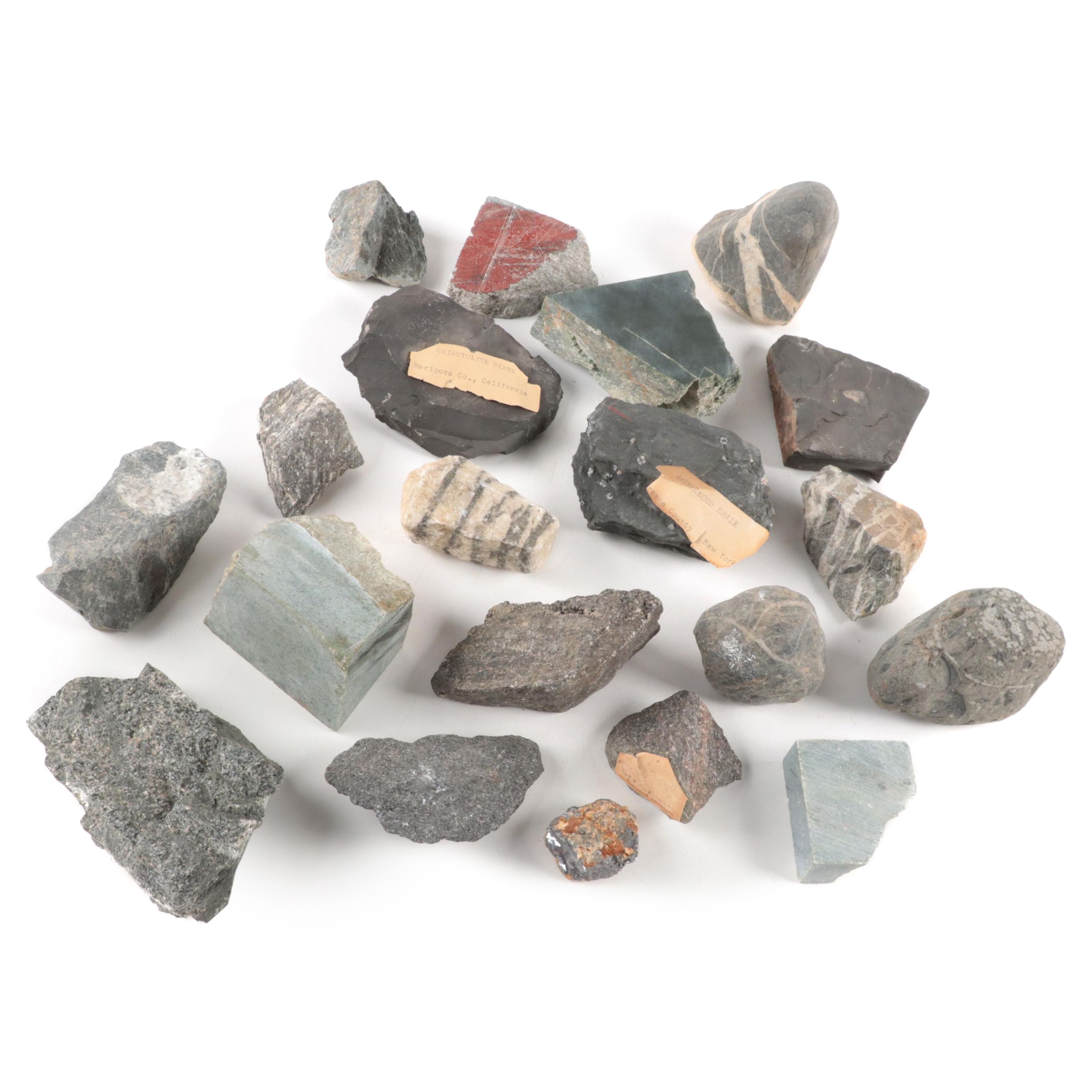 Serpentine, Arenaceous Shale, Gneiss, Marble and More  Mineral Specimens