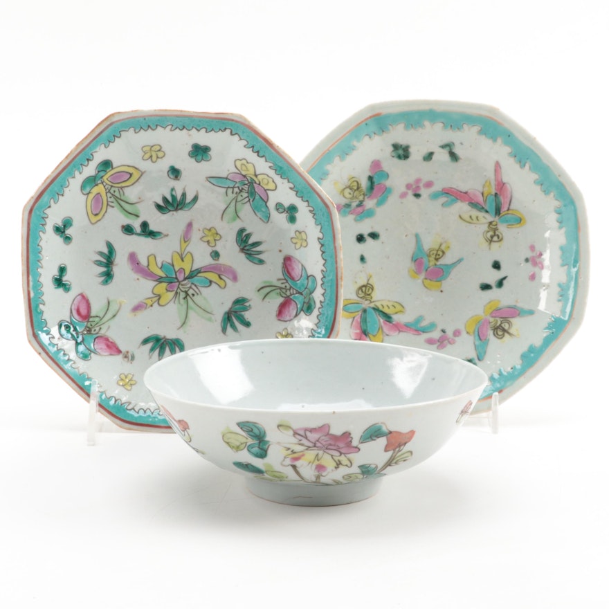 Chinese Porcelain Famille Rose Plates and Bowl