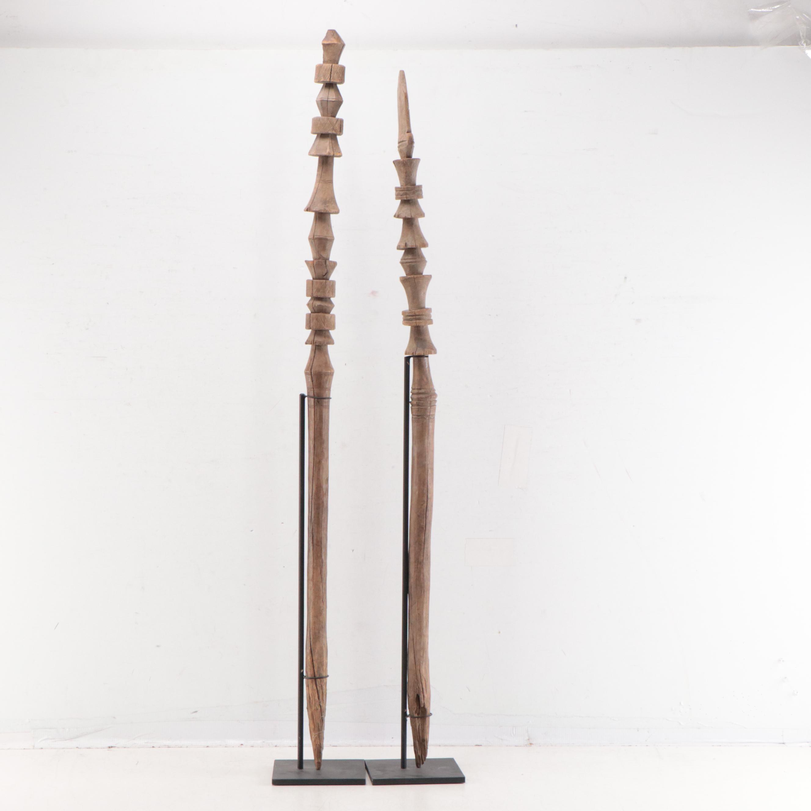 Tuareg Berber Carved Wood Tent Posts with Base