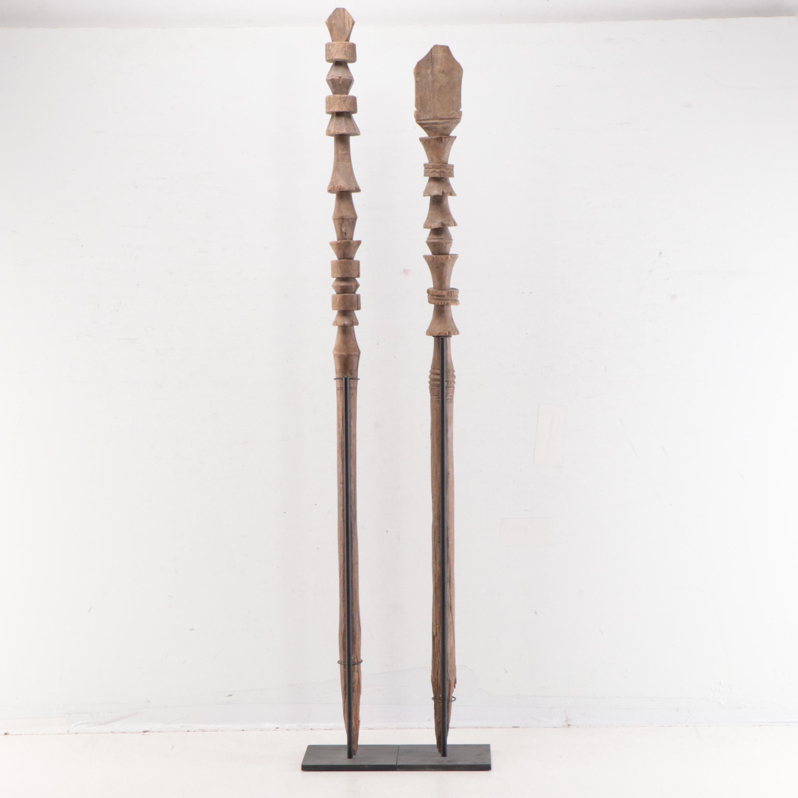 Tuareg Berber Carved Wood Tent Posts with Base