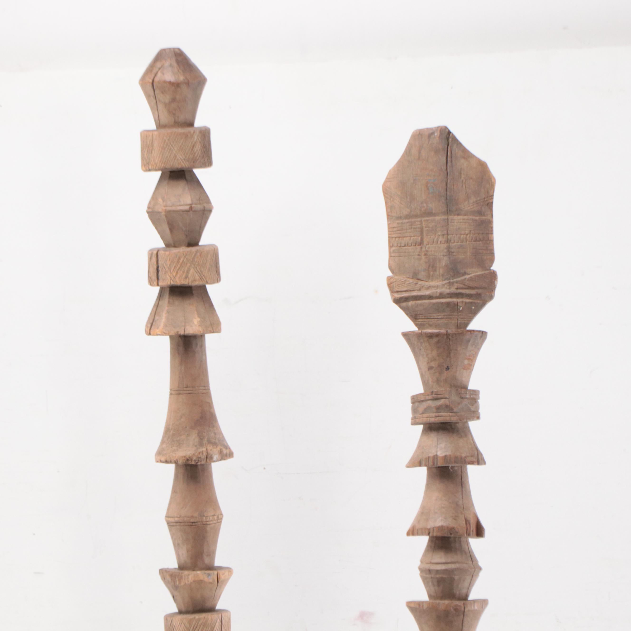Tuareg Berber Carved Wood Tent Posts with Base