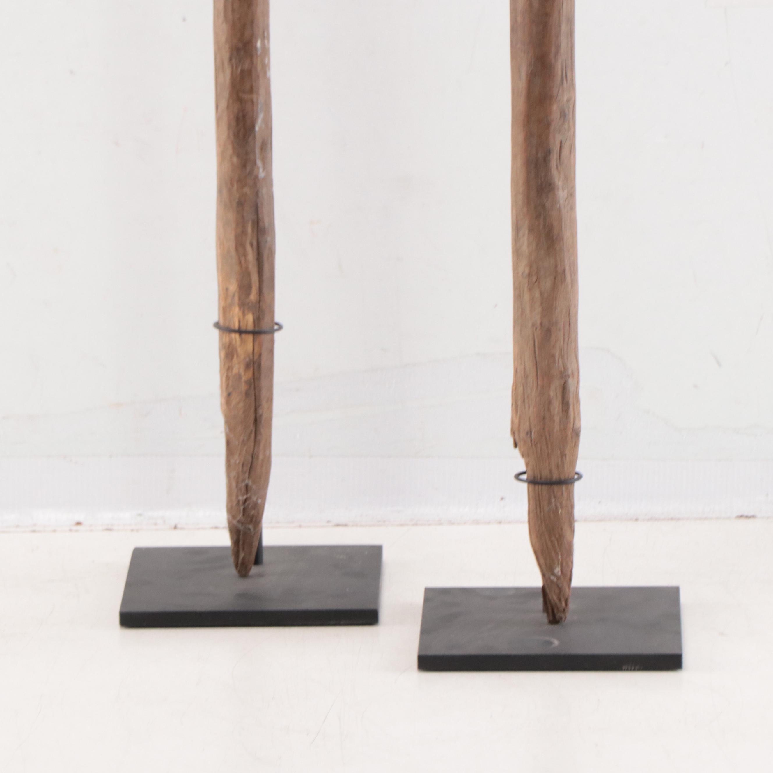 Tuareg Berber Carved Wood Tent Posts with Base