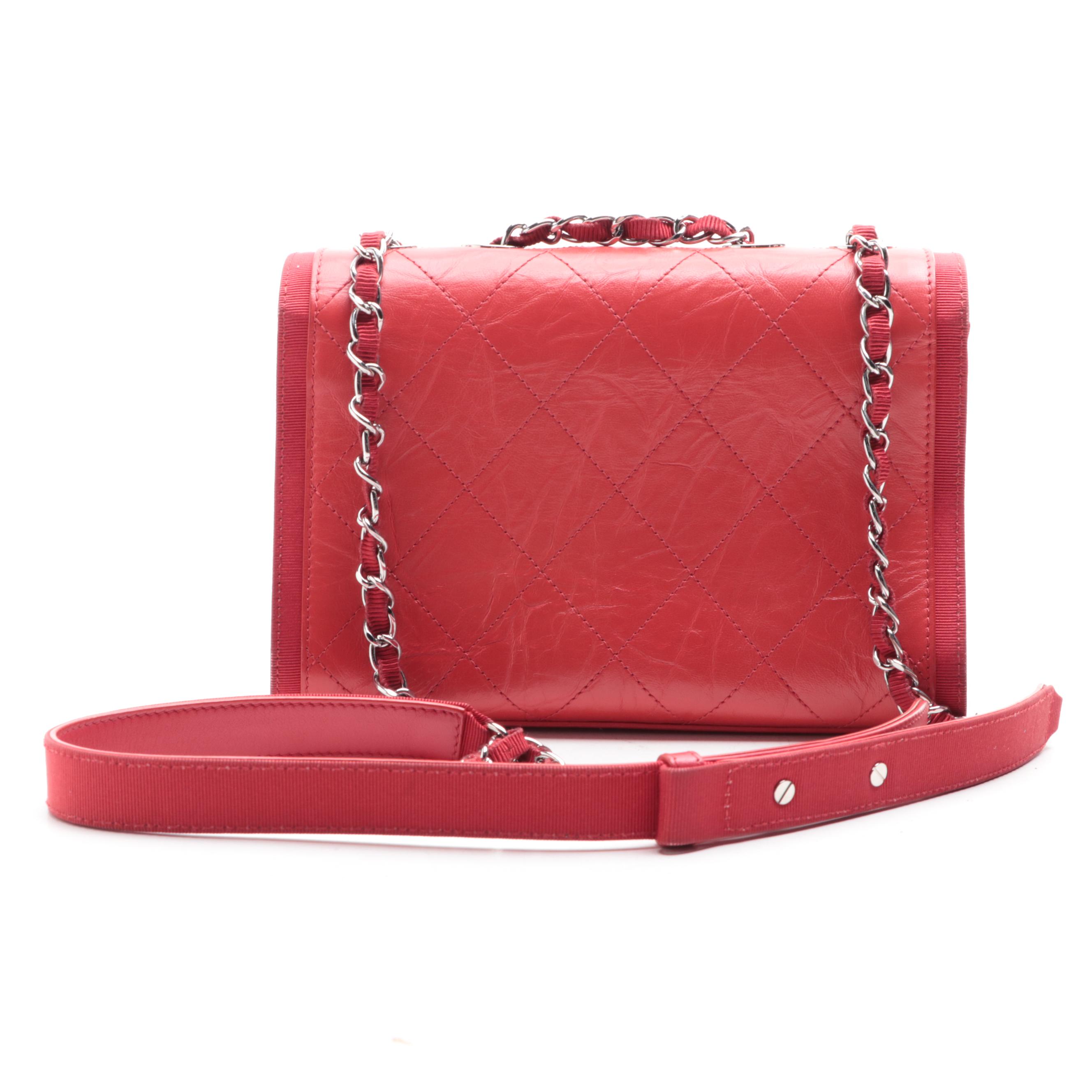 Chanel Small CC Chain Flap Bag in Quilted Crumpled Calfskin Leather/Grosgrain